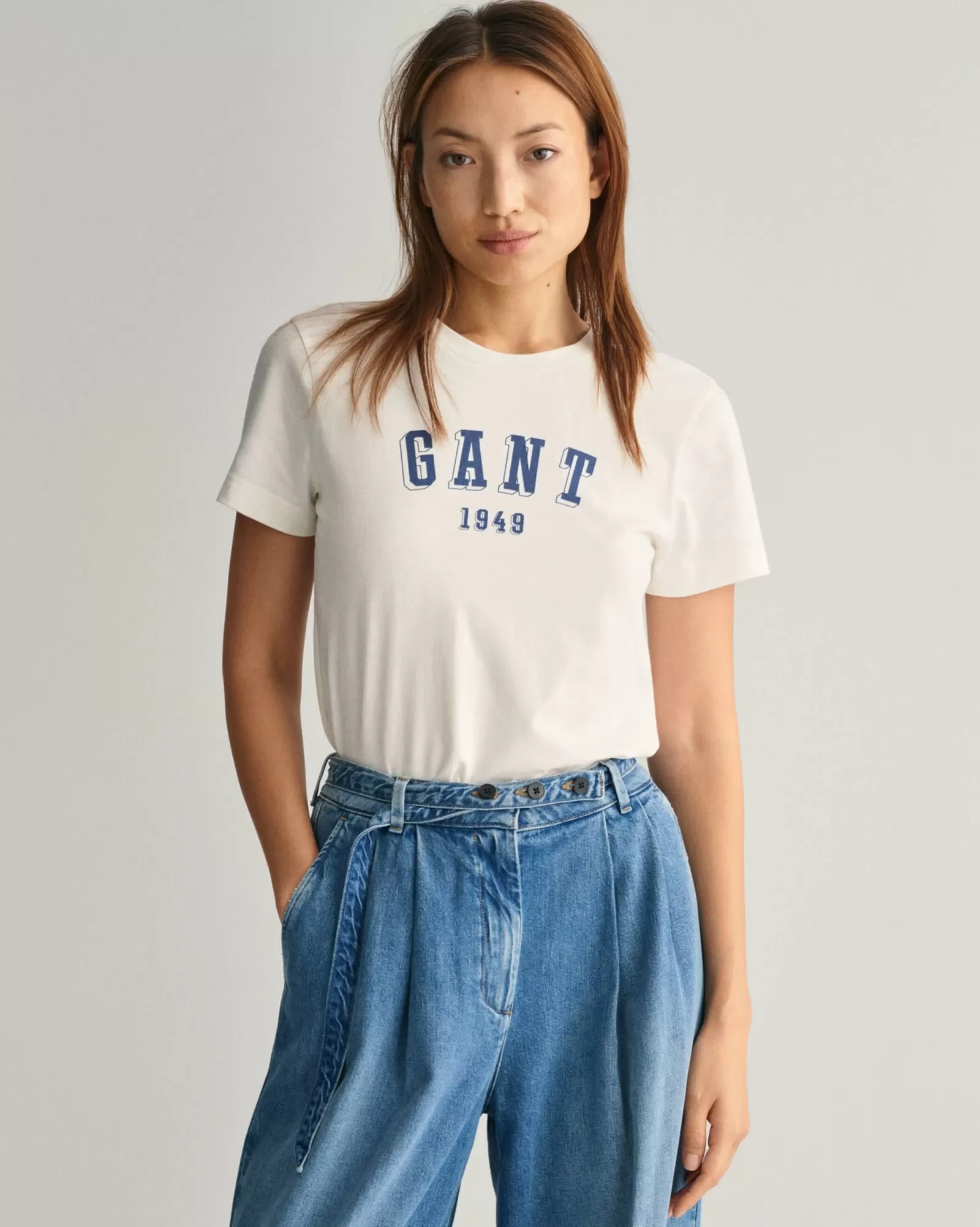 Women GANT T-Shirts & Tops*Printed Crew Neck T-Shirt EGGSHELL