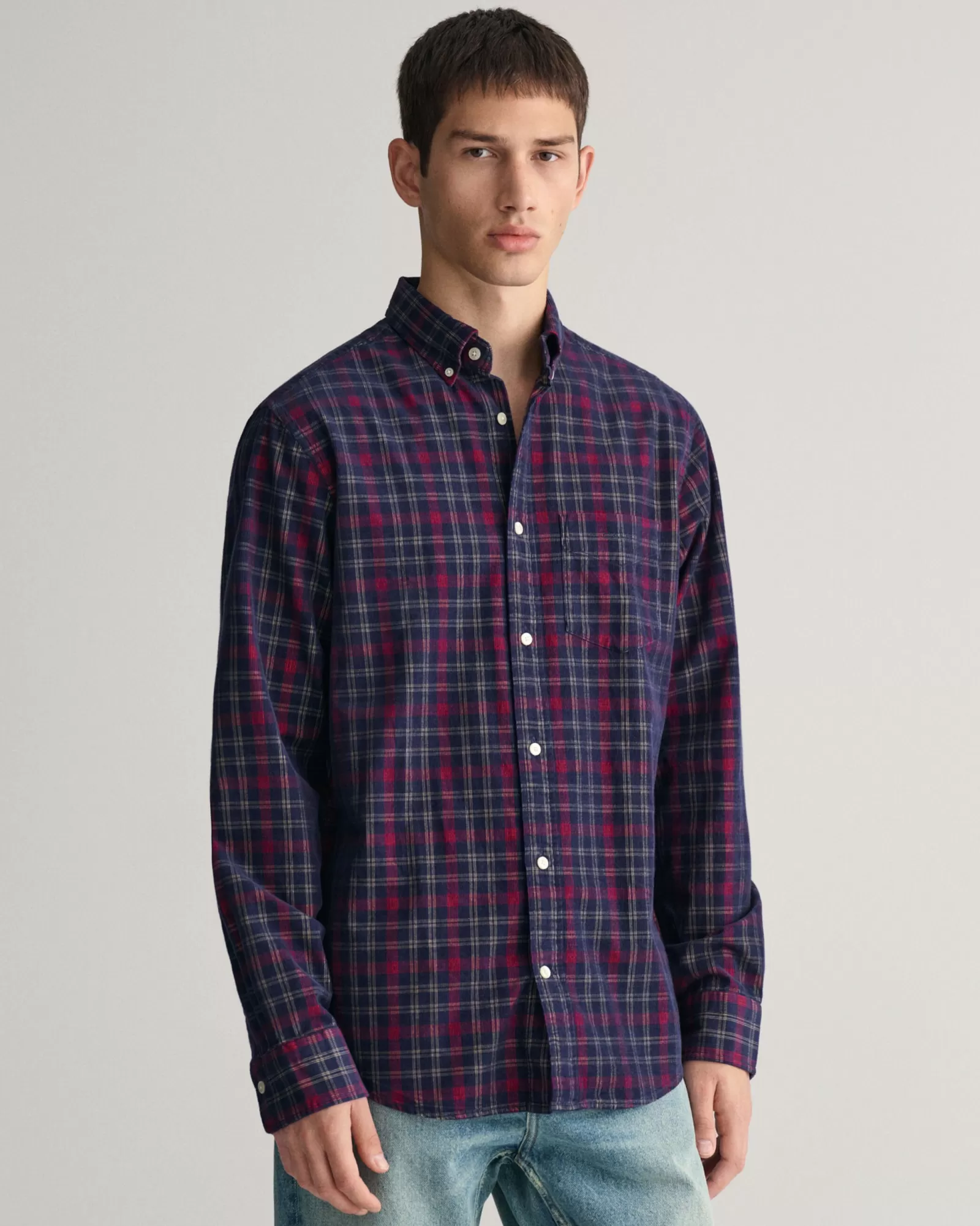 Men GANT Shirts*Regular Fit Checked Corduroy Shirt MARINE