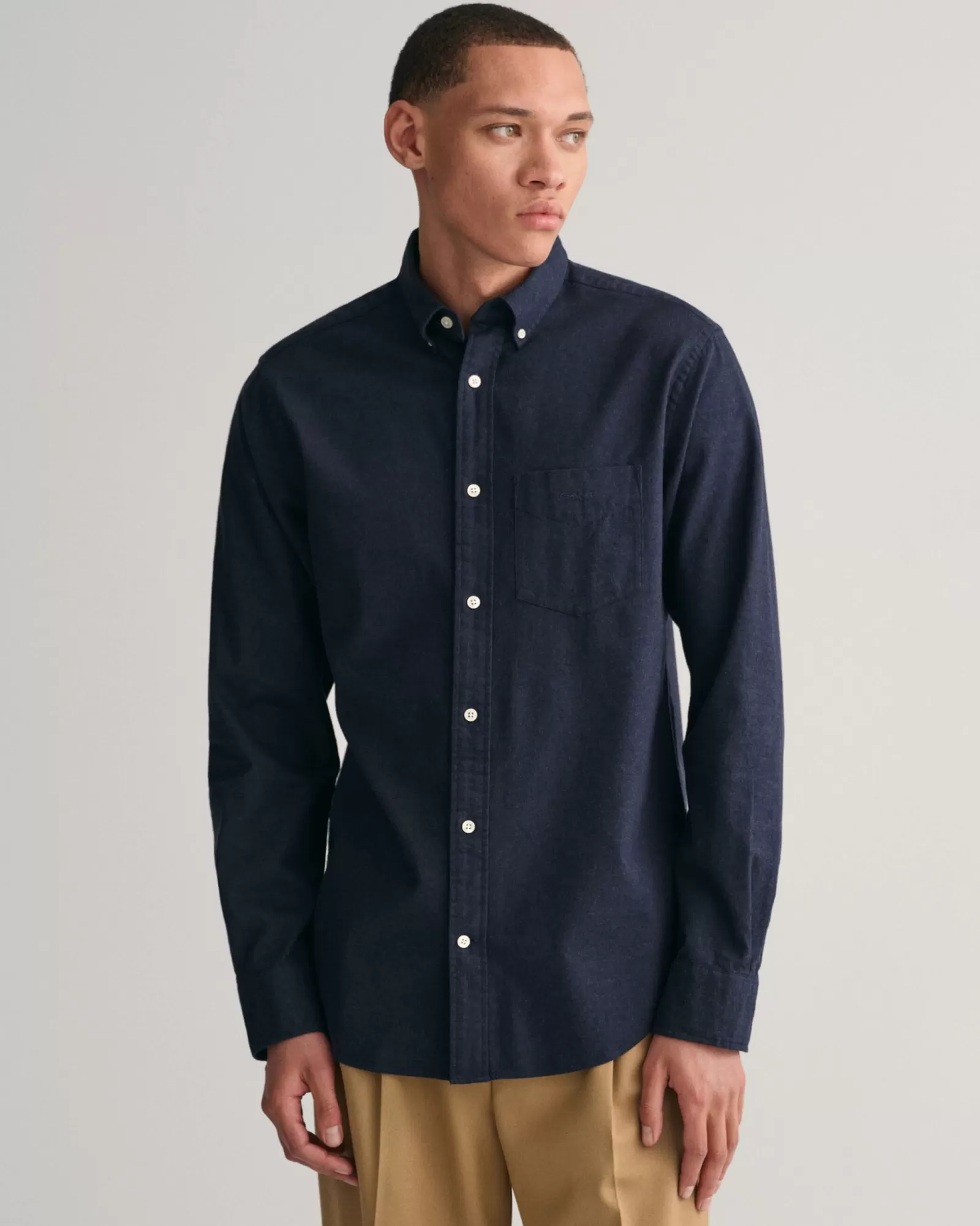 Men GANT Shirts*Regular Fit Flannel Melange Shirt MARINE