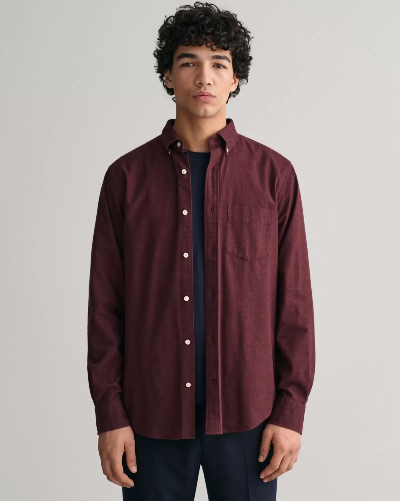 Men GANT Shirts*Regular Fit Flannel Melange Shirt WINE RED