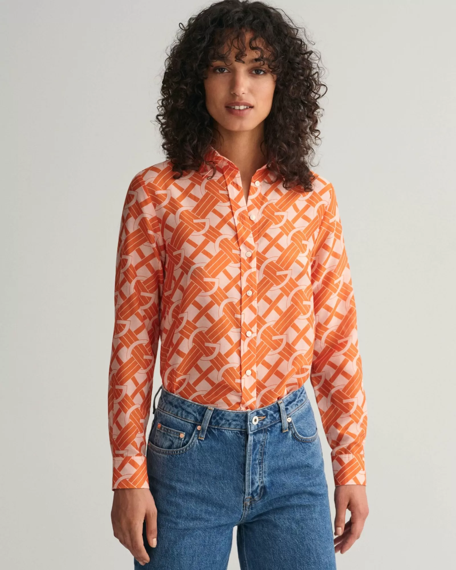 Women GANT Shirts*Regular Fit G Patterned Cotton Silk Shirt PUMPKIN ORANGE