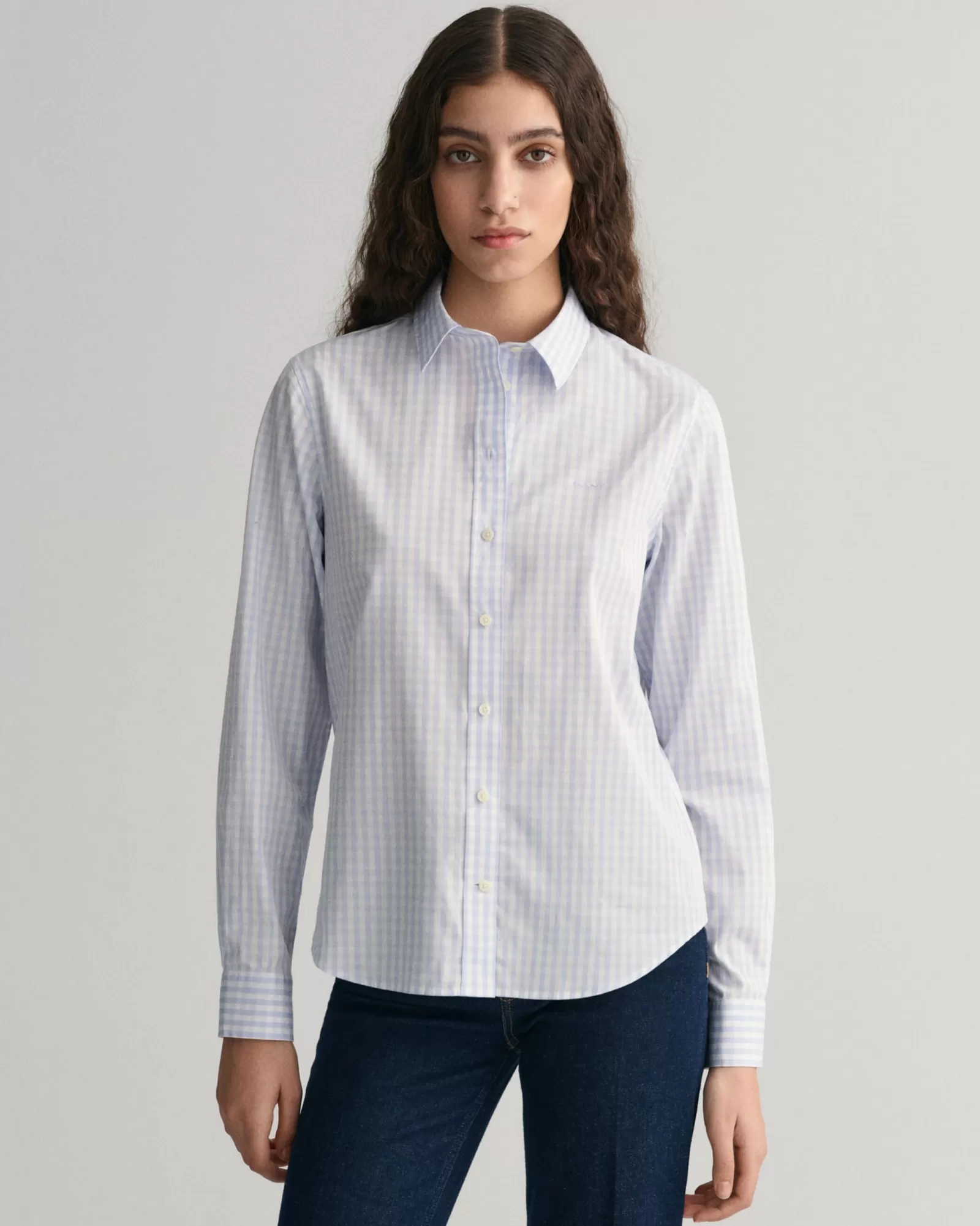 Women GANT Shirts*Regular Fit Gingham Poplin Shirt LIGHT BLUE