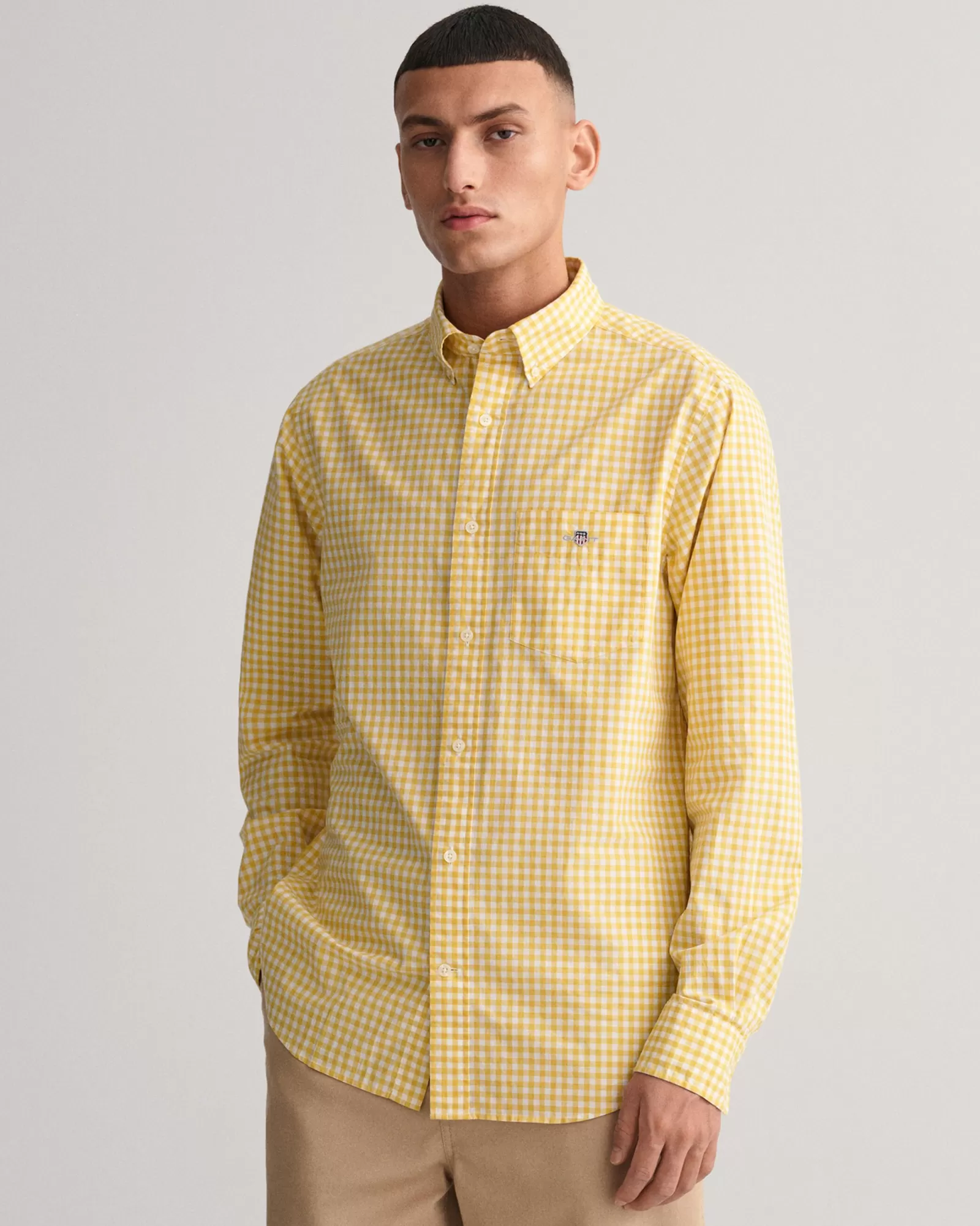 Men GANT Shirts*Regular Fit Gingham Poplin Shirt PARCHMENT YELLOW