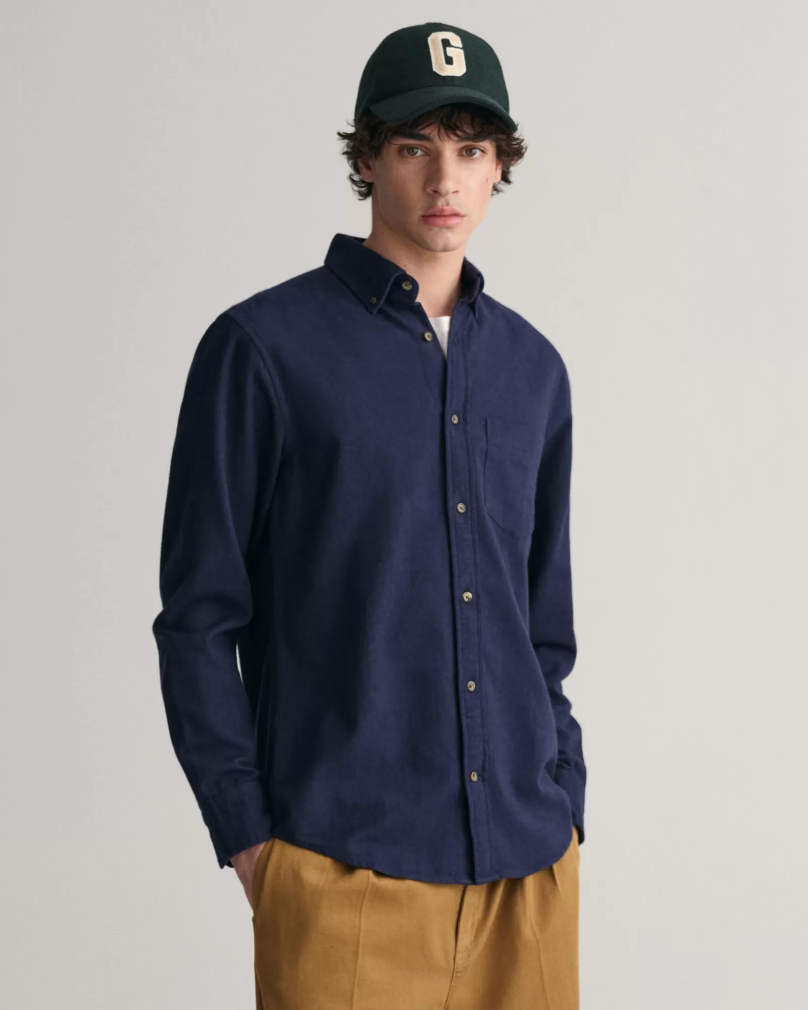 Men GANT Shirts*Regular Fit Herringbone Flannel Shirt MARINE