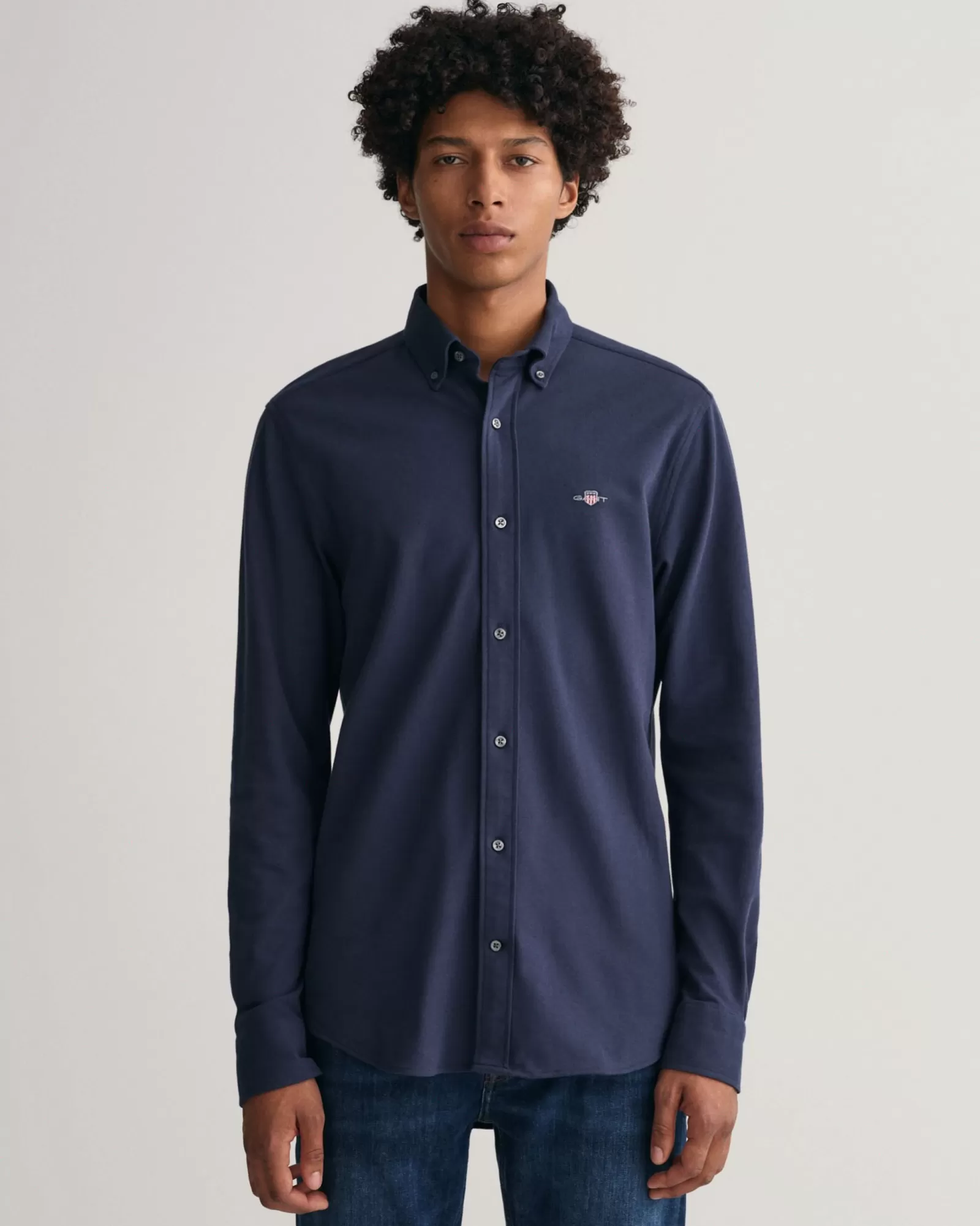 Men GANT Shirts*Regular Fit Jersey Piqué Shirt MARINE