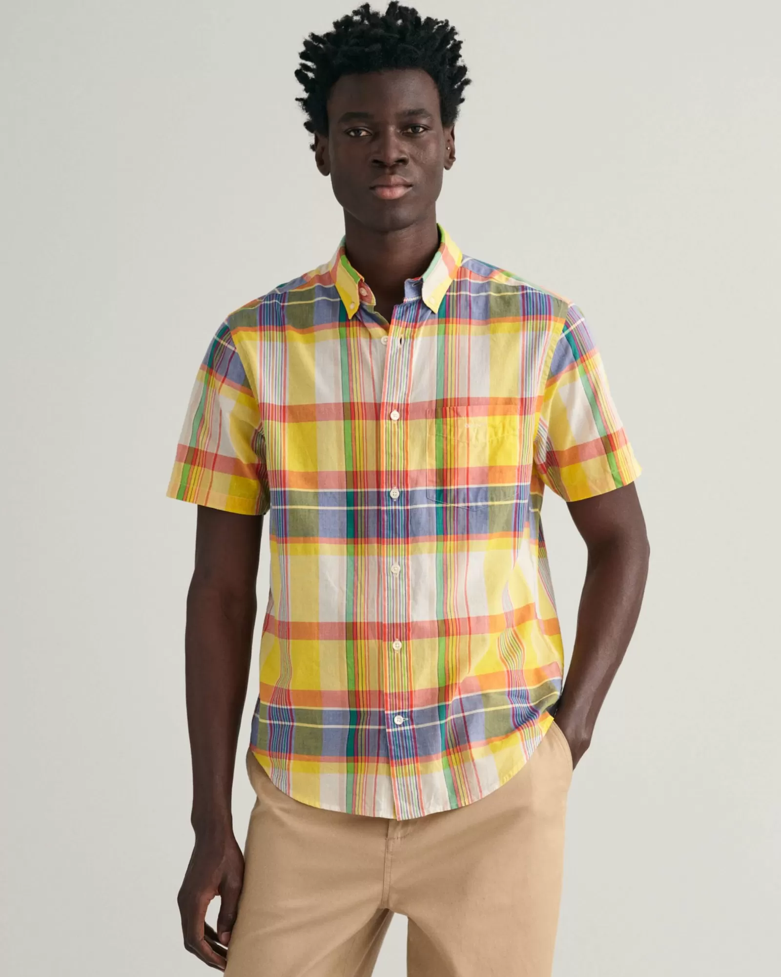 Men GANT Shirts*Regular Fit Madras Short Sleeve Shirt TULIP YELLOW