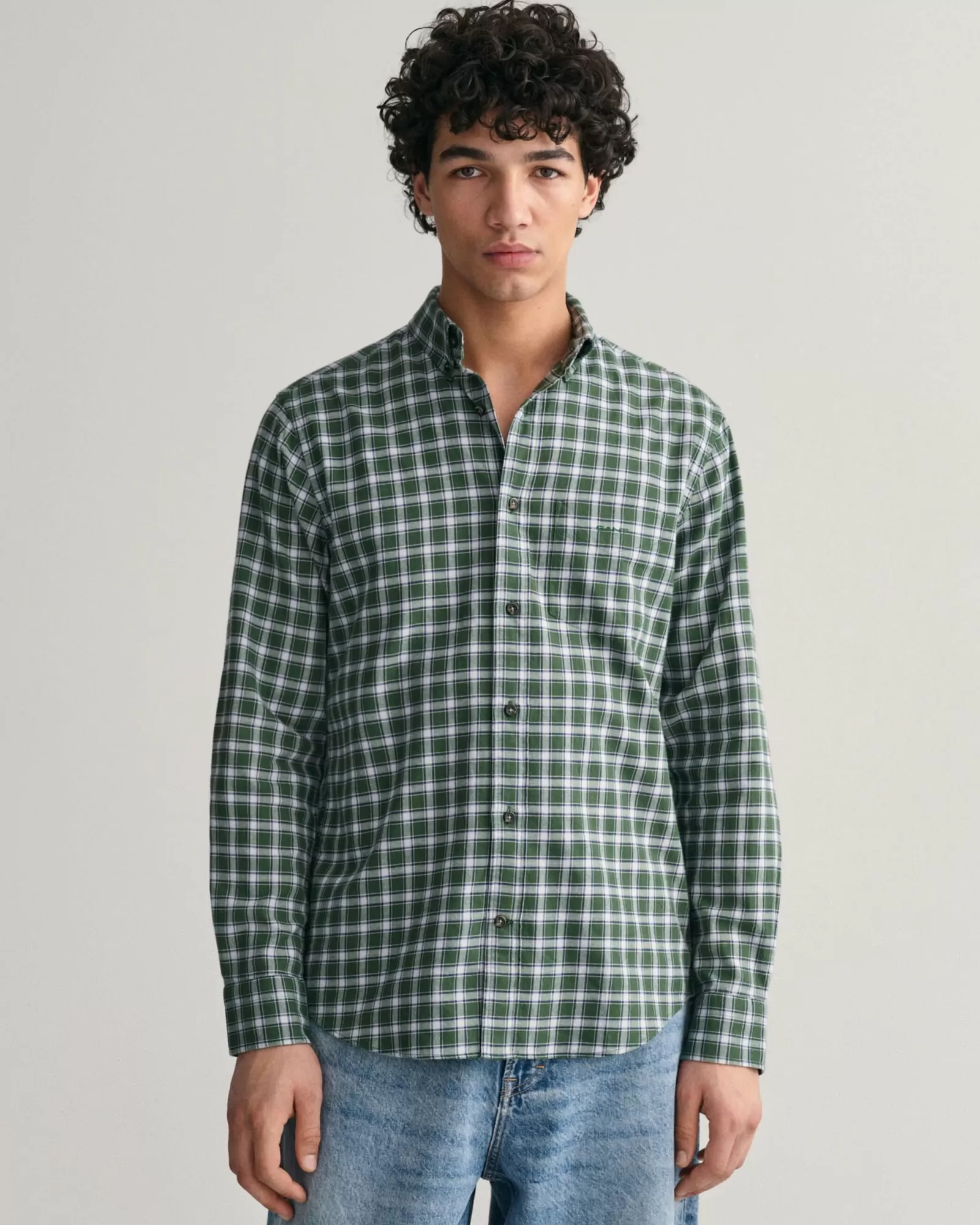 Men GANT Shirts*Regular Fit Micro Tartan Flannel Shirt FOREST GREEN