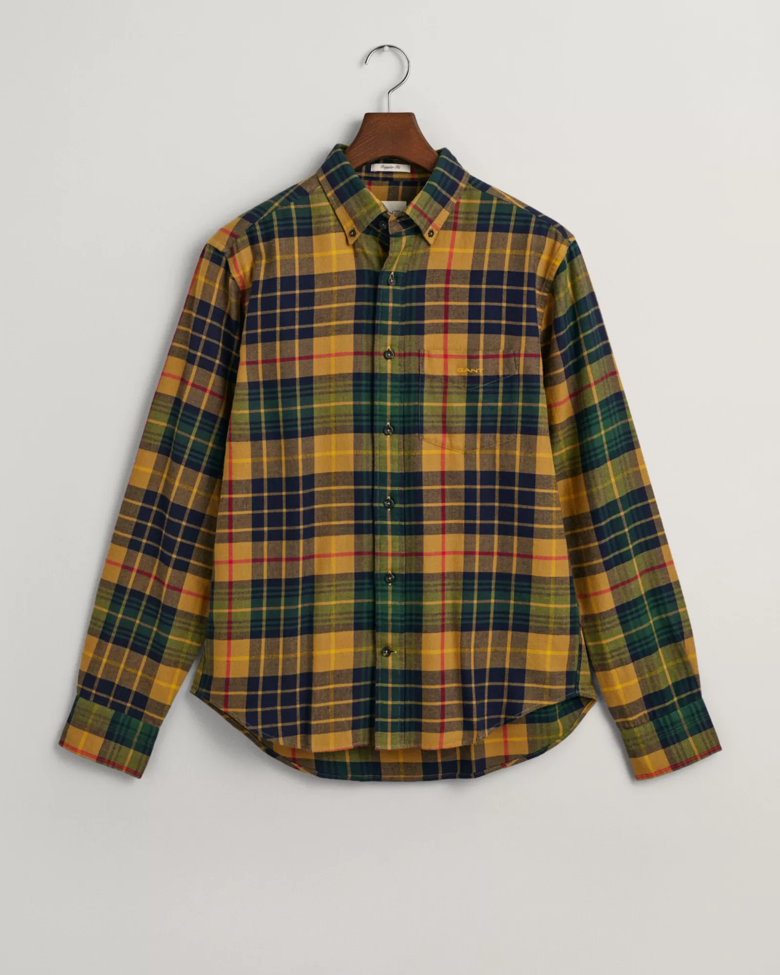 Men GANT Shirts*Regular Fit Plaid Flannel Checked Shirt MUSTARD BEIGE