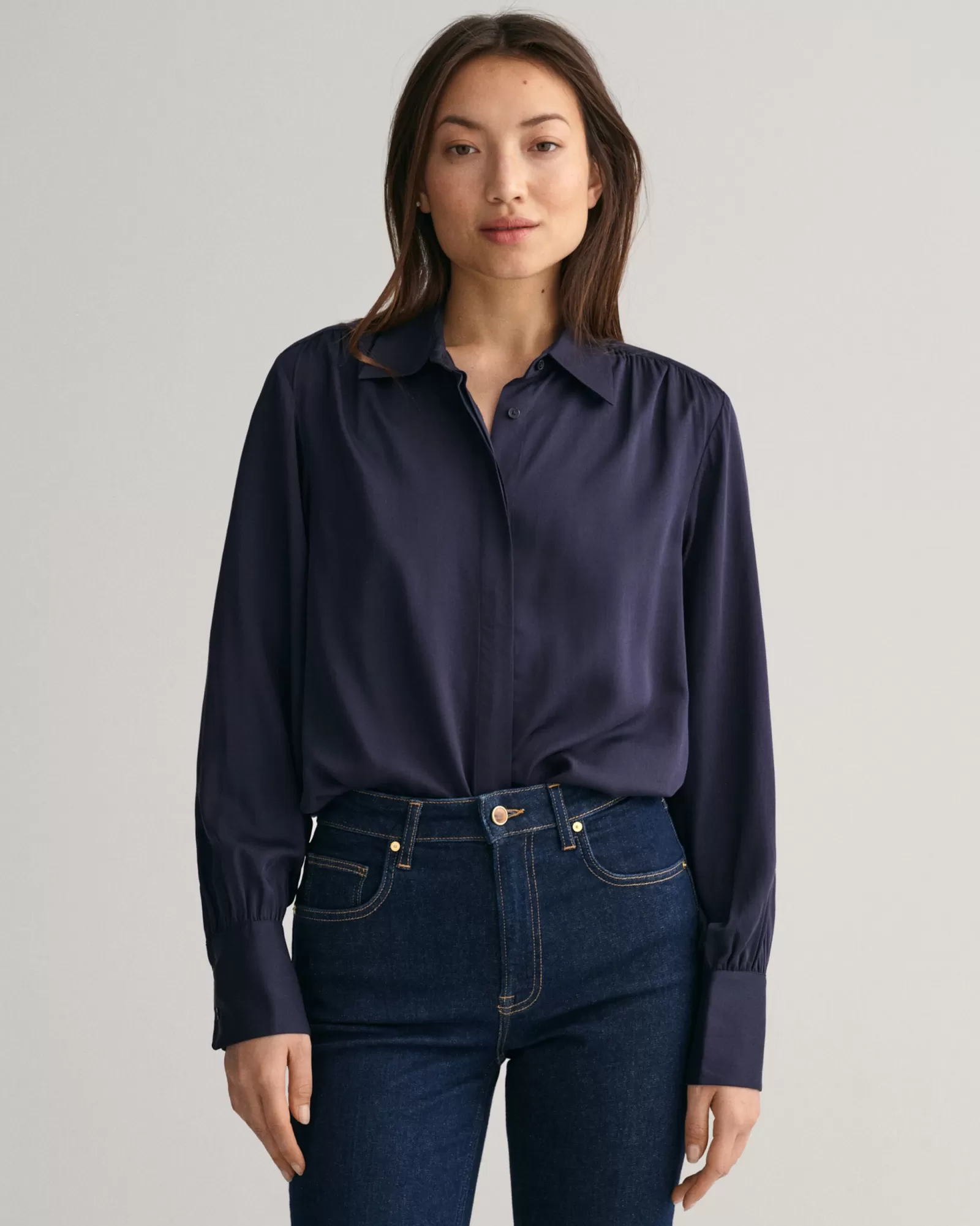 Women GANT Shirts*Regular Fit Satin Shirt EVENING BLUE