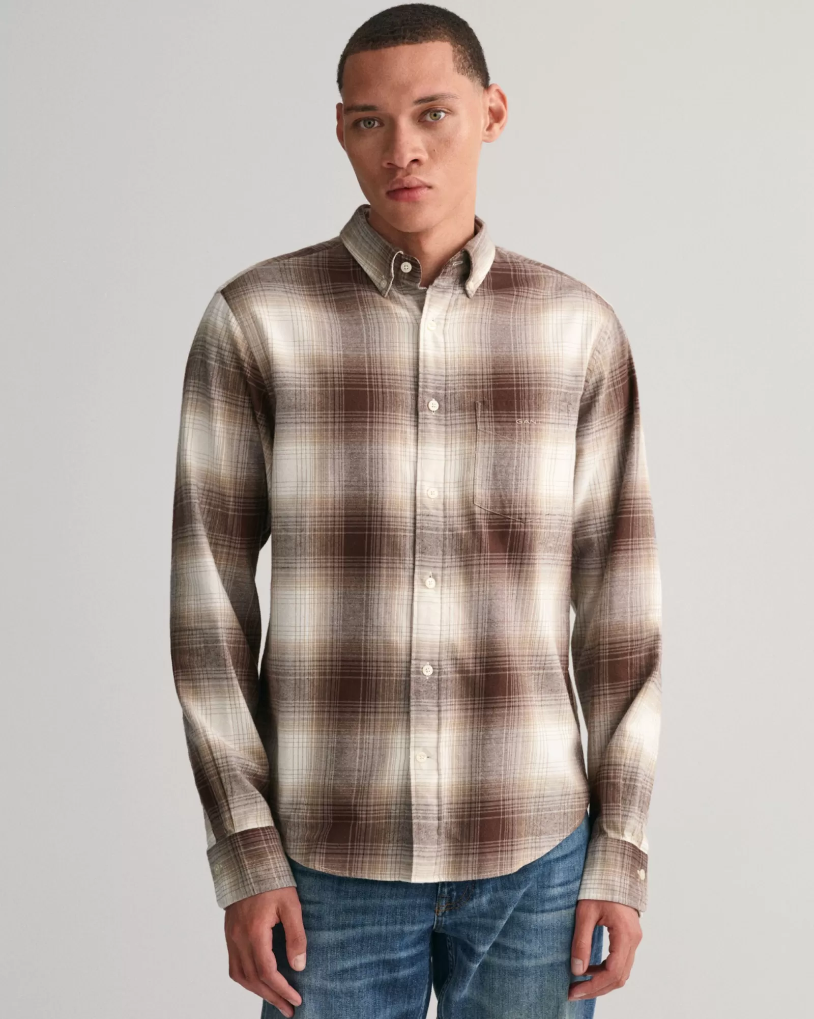 Men GANT Shirts*Regular Fit Shadow Check Flannel Shirt DESERT BROWN