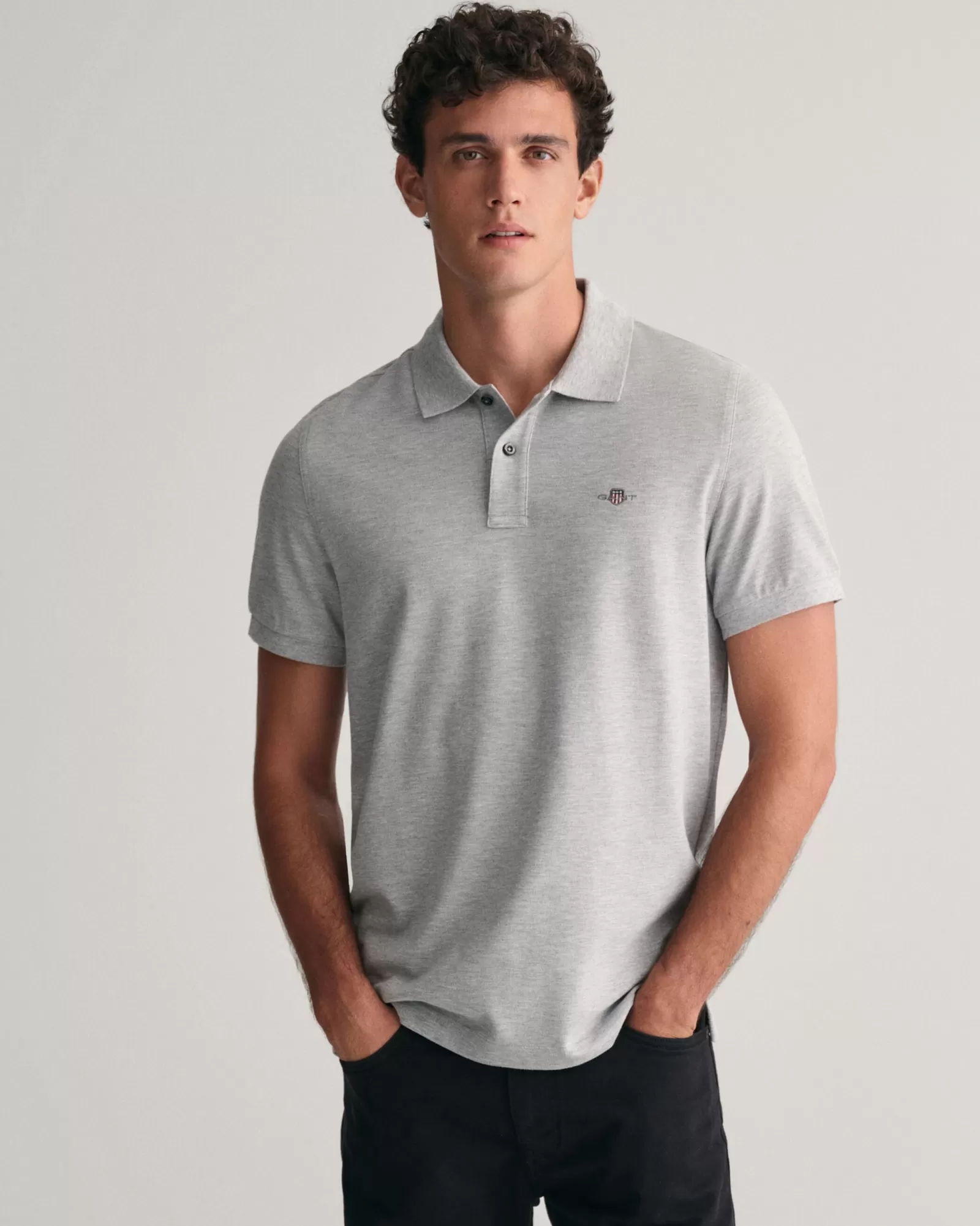 Men GANT Polos & Heavy Ruggers*Regular Fit Shield Piqué Polo Shirt GREY MELANGE