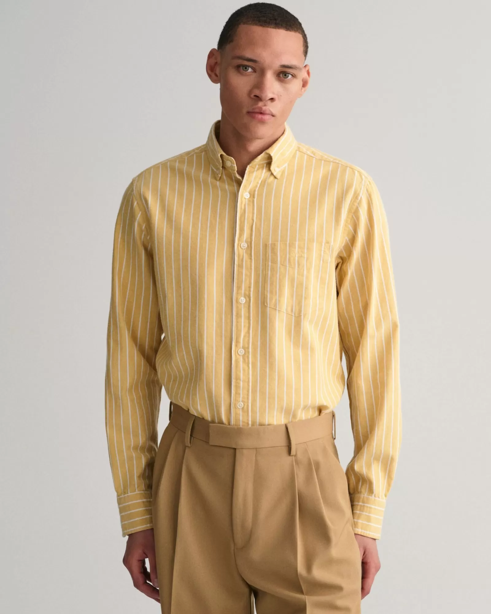 Men GANT Shirts*Regular Fit Striped Brushed Oxford Shirt PARCHMENT YELLOW