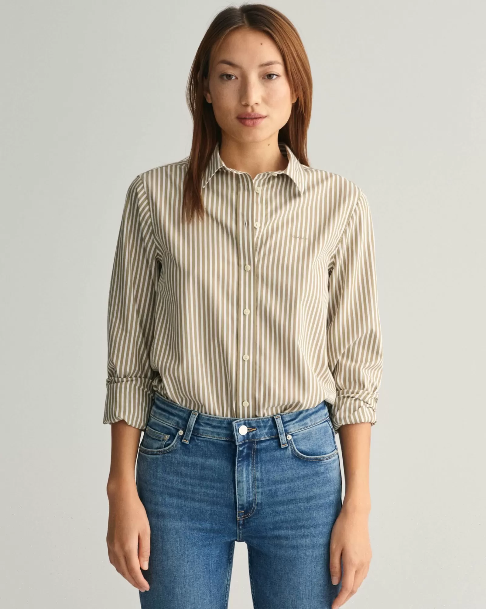 Women GANT Shirts*Regular Fit Striped Poplin Shirt CUMIN BROWN