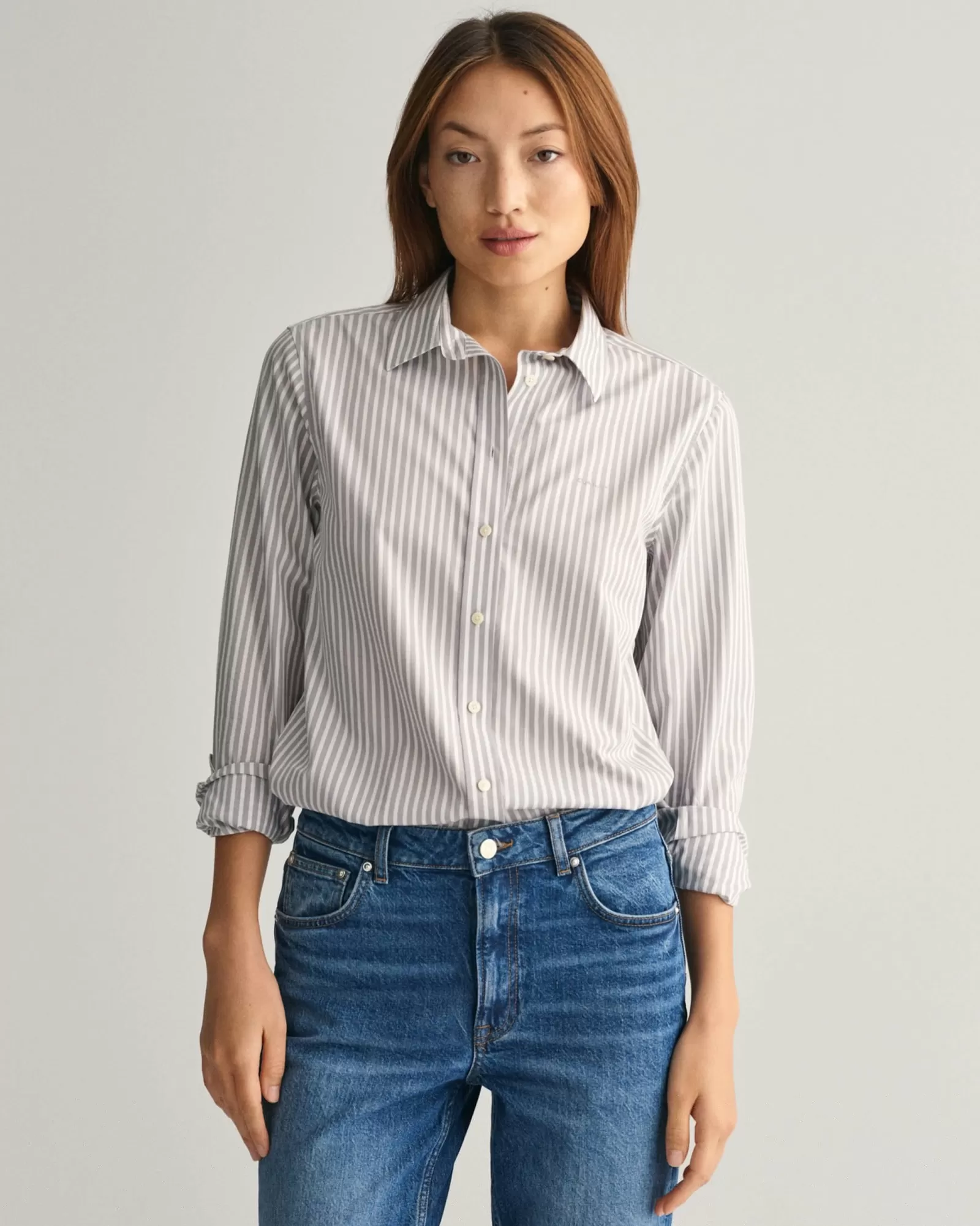 Women GANT Shirts*Regular Fit Striped Poplin Shirt MID GREY