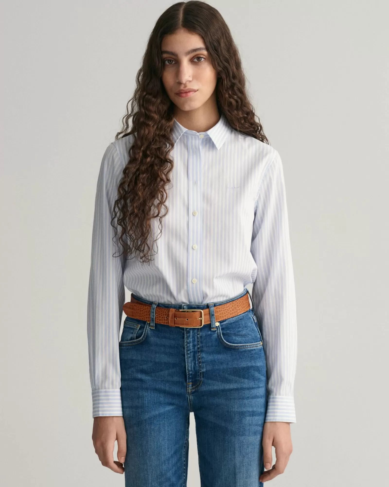 Women GANT Shirts*Regular Fit Striped Poplin Shirt LIGHT BLUE