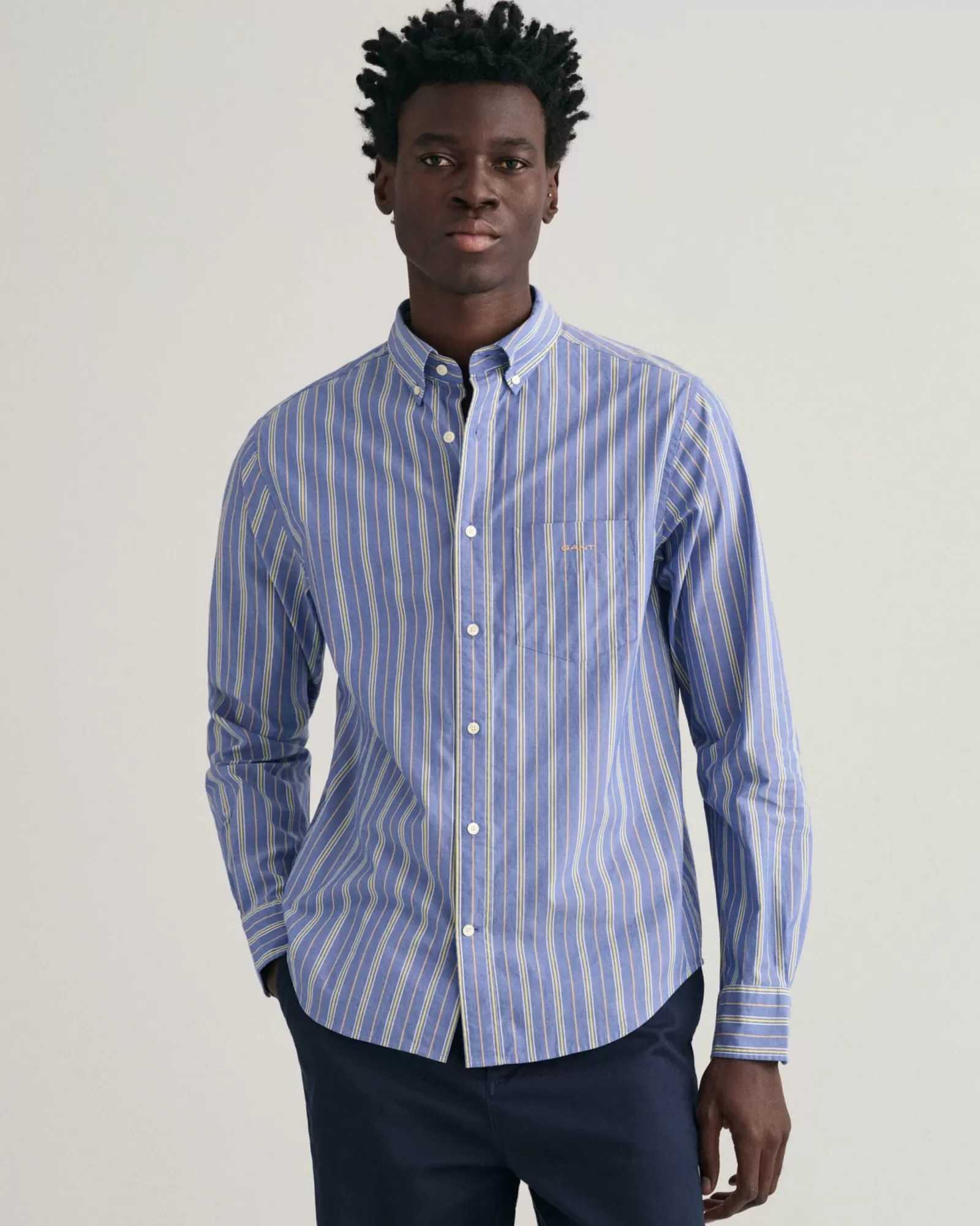 Men GANT Shirts*Regular Fit Striped Poplin Shirt COLLEGE BLUE