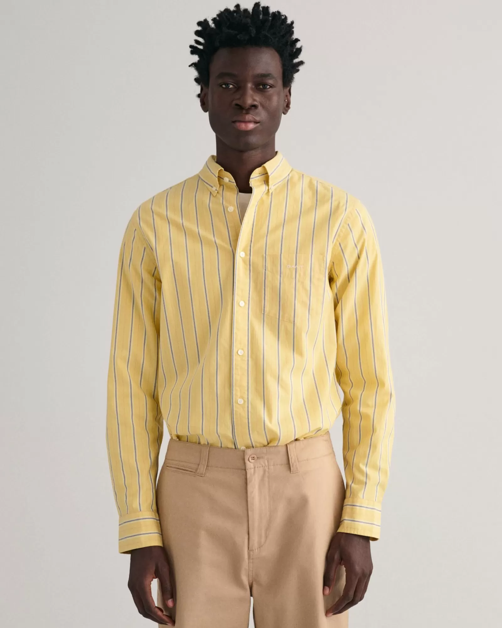 Men GANT Shirts*Regular Fit Striped Poplin Shirt PARCHMENT YELLOW