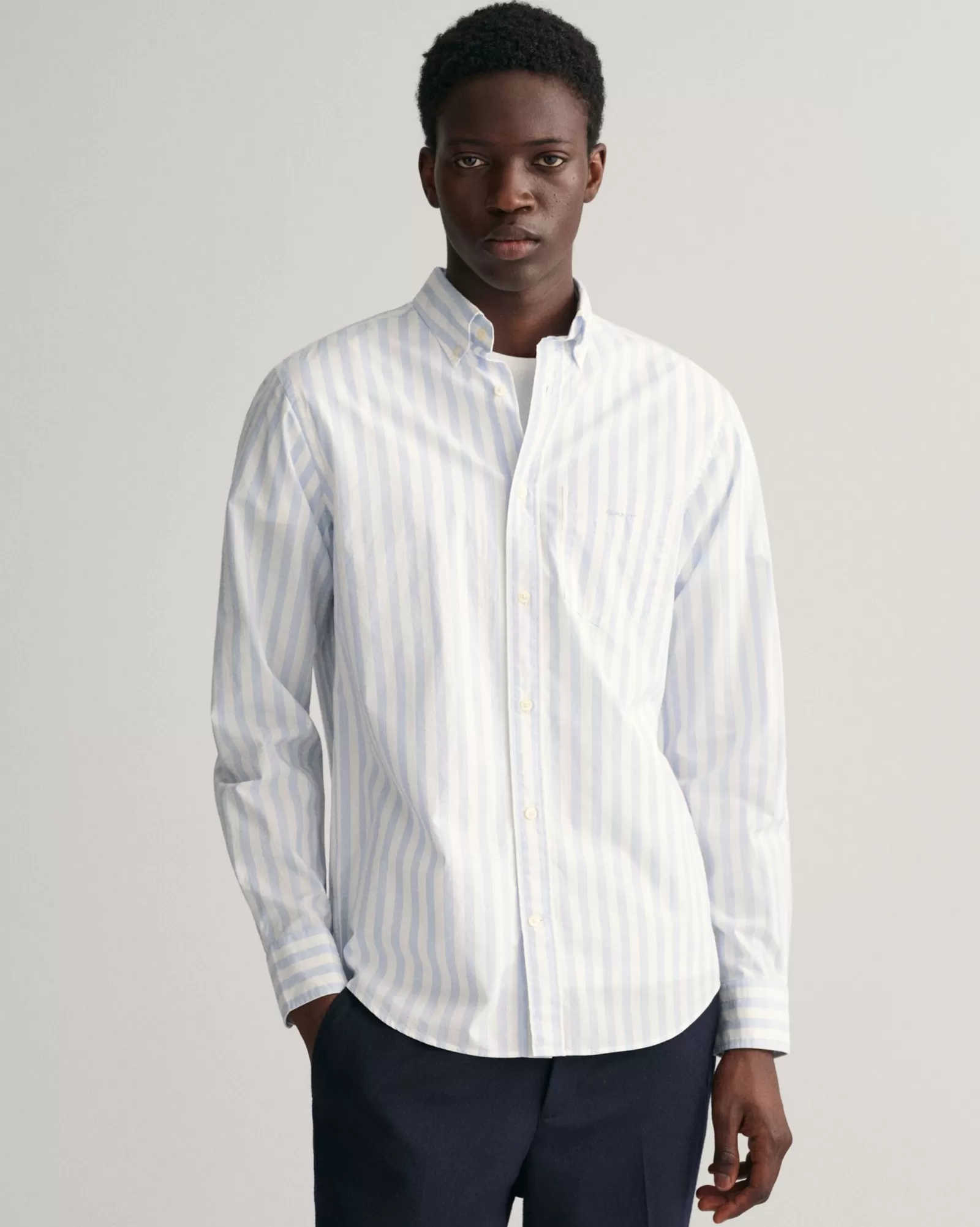 Men GANT Shirts*Regular Fit Striped Poplin Shirt MUTED BLUE