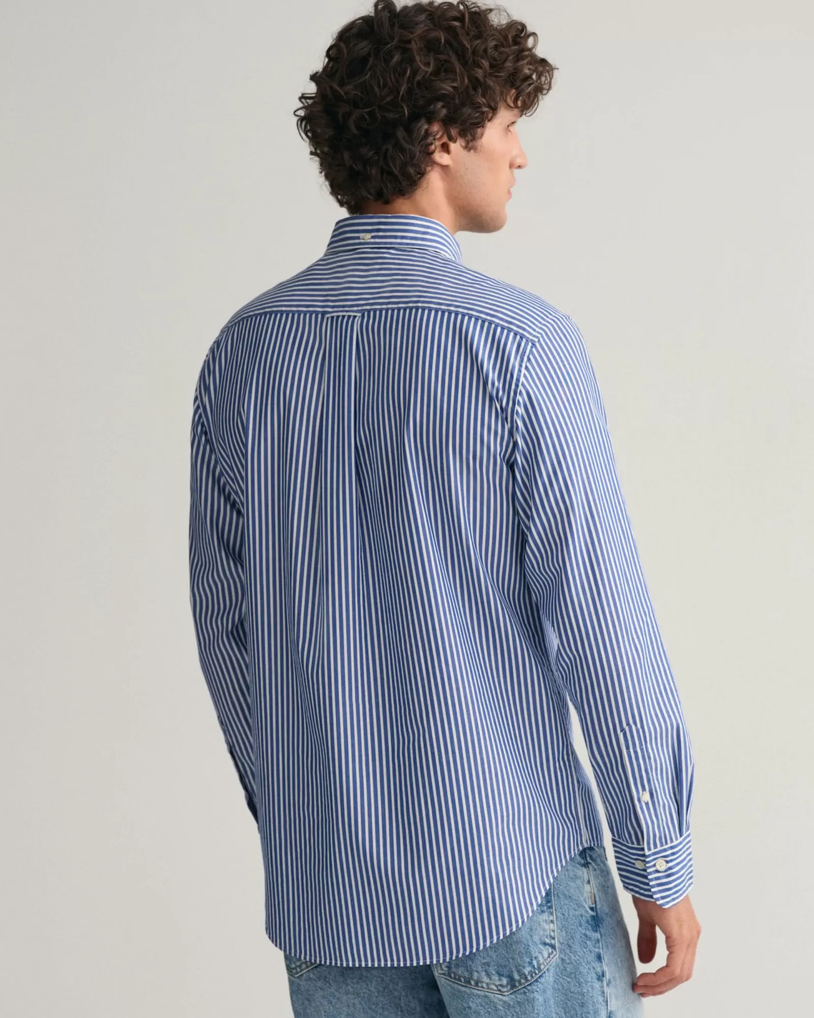 Men GANT Shirts*Regular Fit Striped Poplin Shirt COLLEGE BLUE