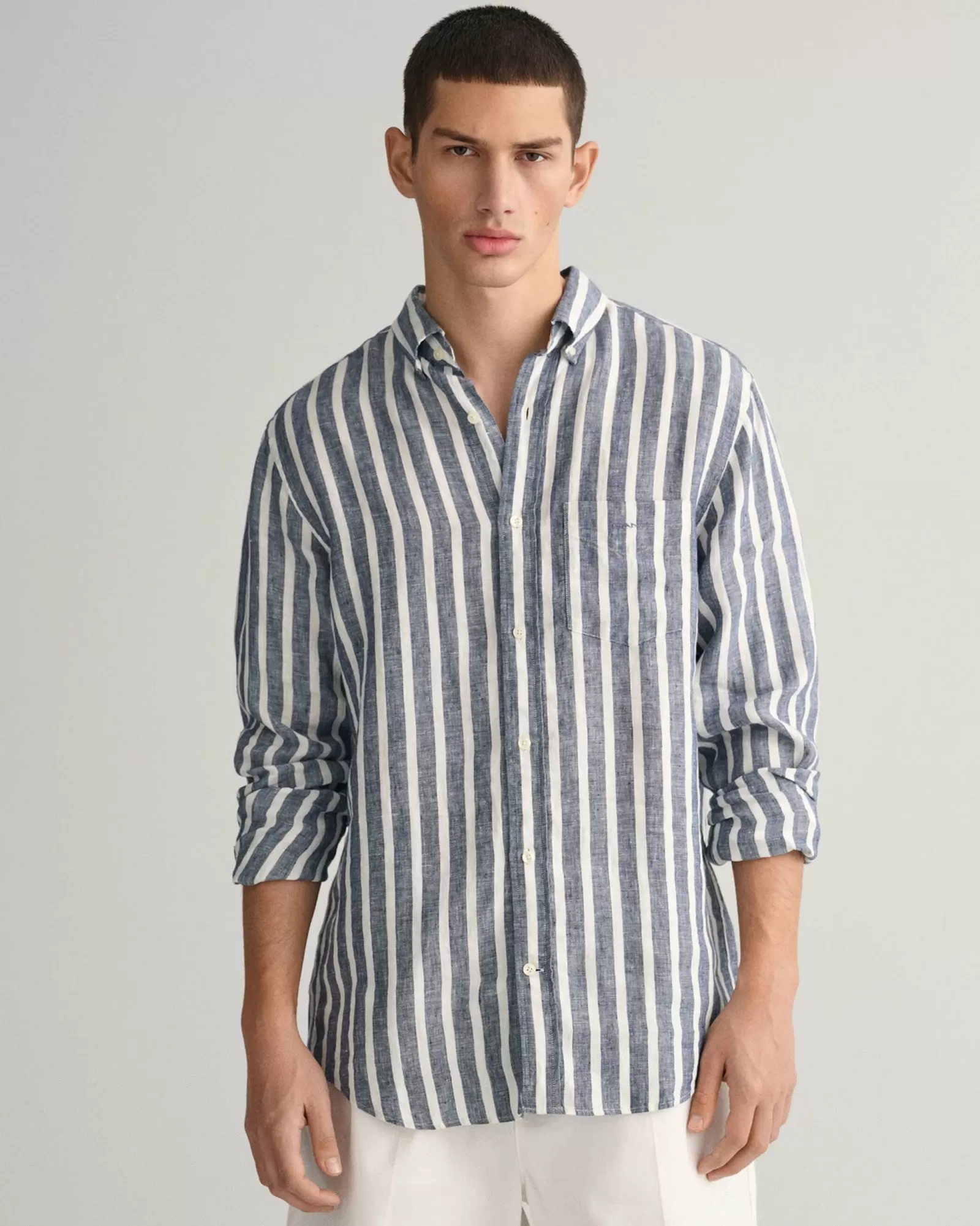 Men GANT Shirts*Regular Fit Wide Striped Linen Shirt PERSIAN BLUE