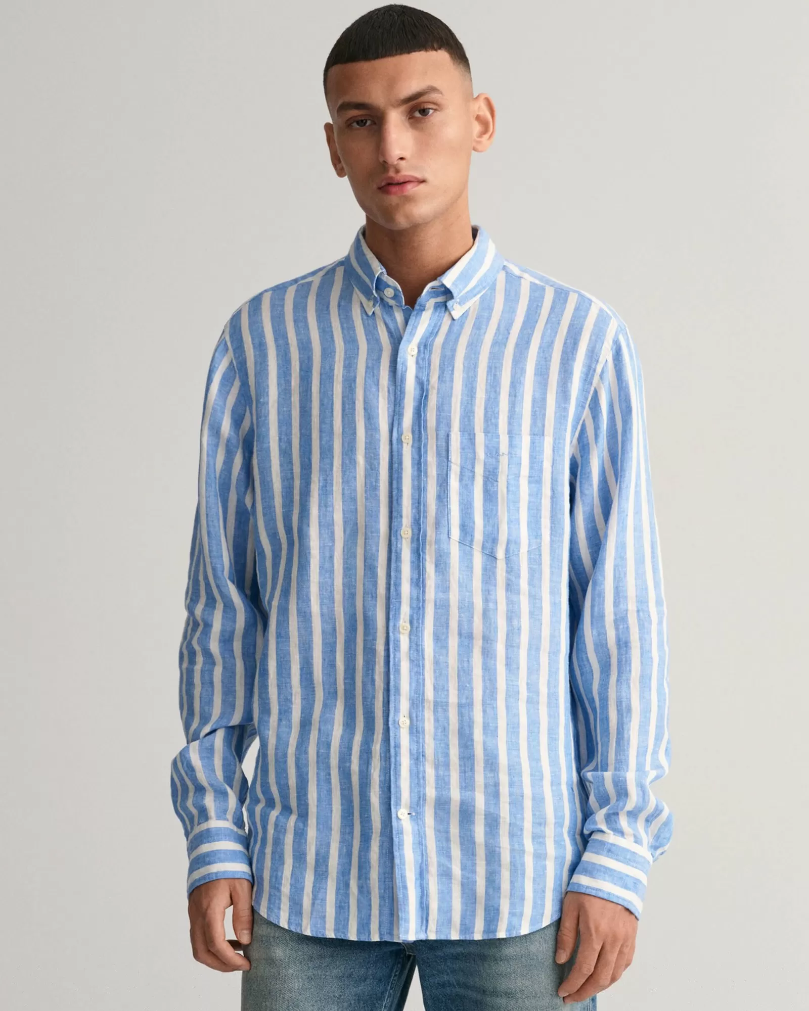 Men GANT Shirts*Regular Fit Wide Striped Linen Shirt DAY BLUE