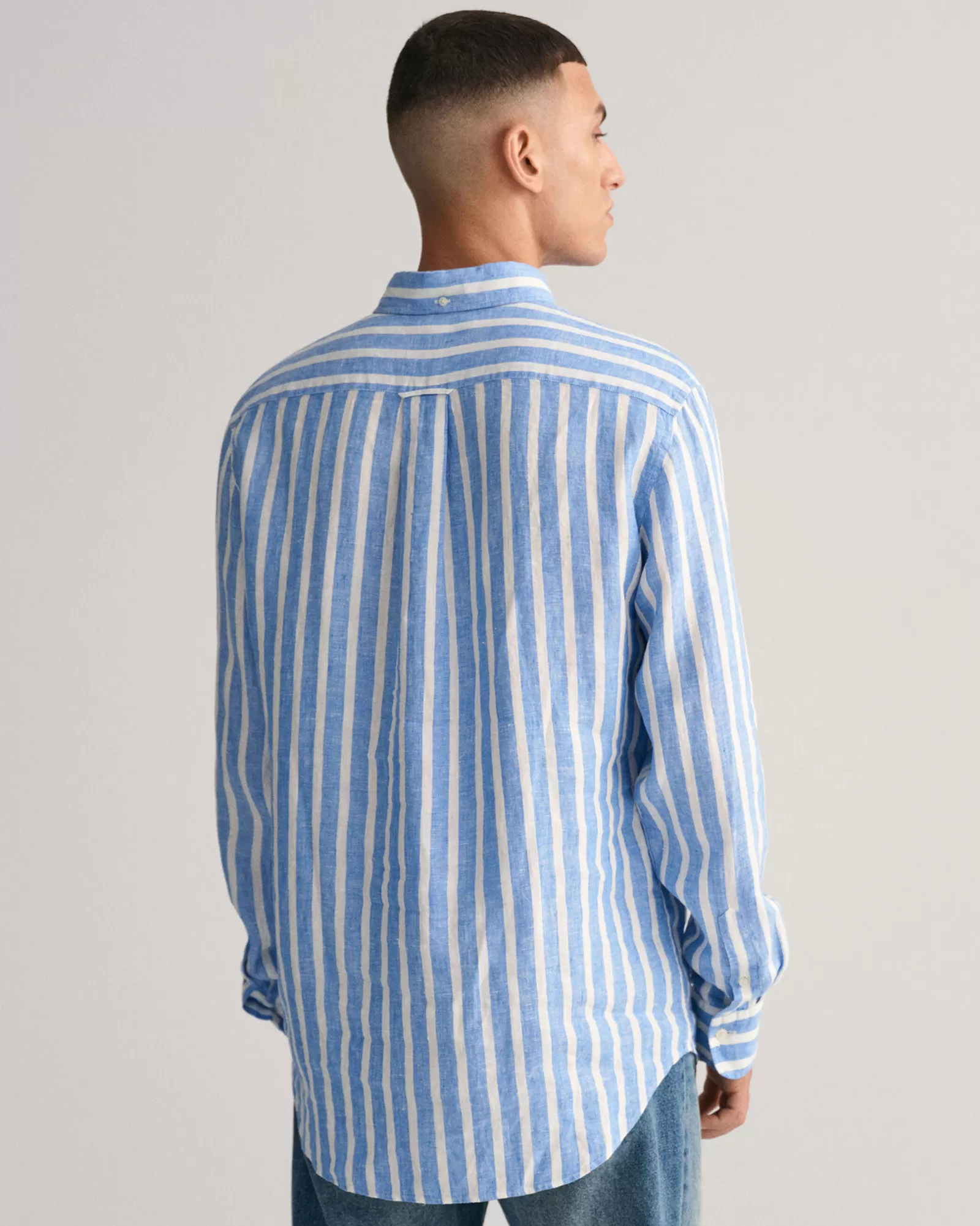 Men GANT Shirts*Regular Fit Wide Striped Linen Shirt DAY BLUE