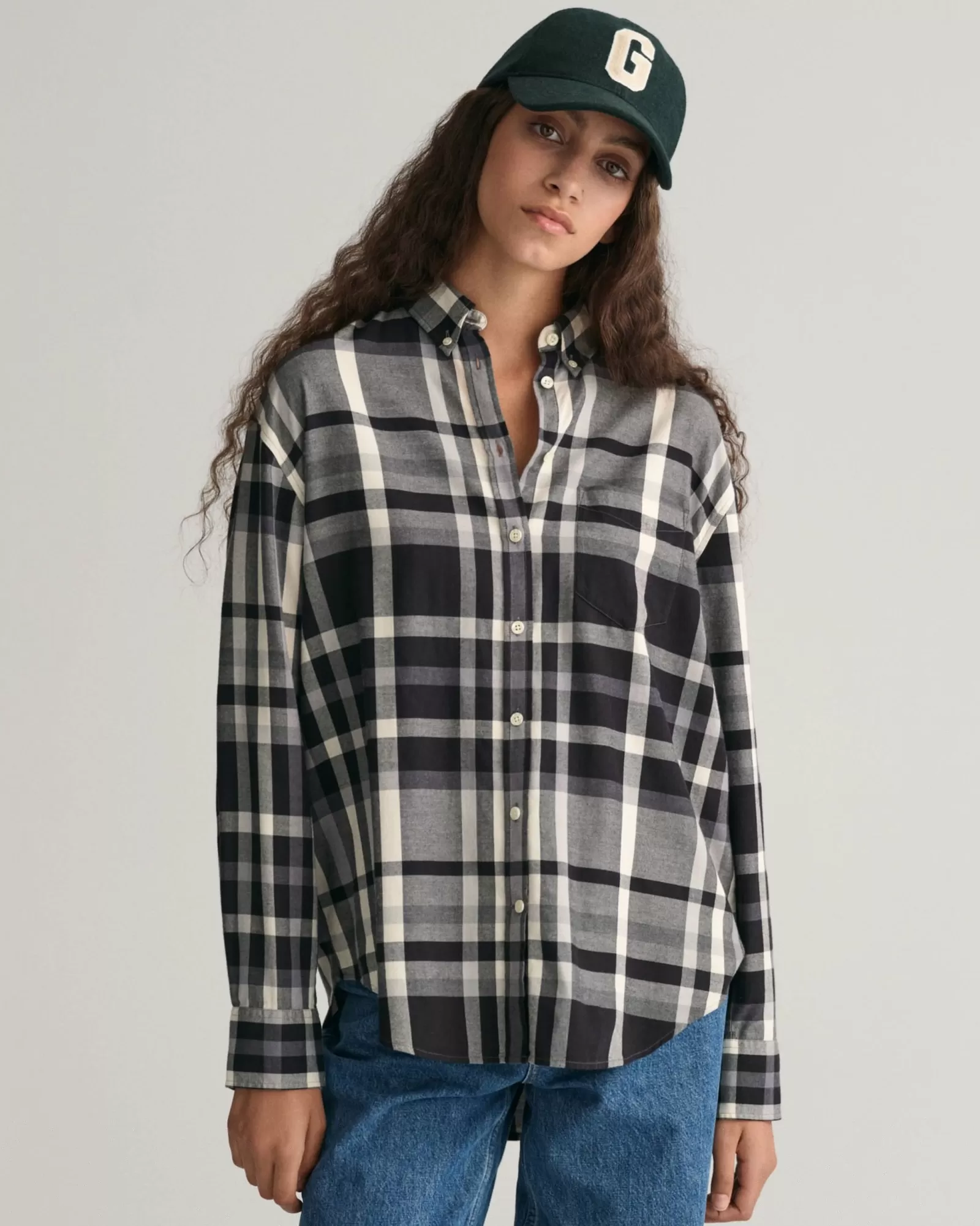 Women GANT Shirts*Relaxed Fit Checked Flannel Shirt EBONY BLACK