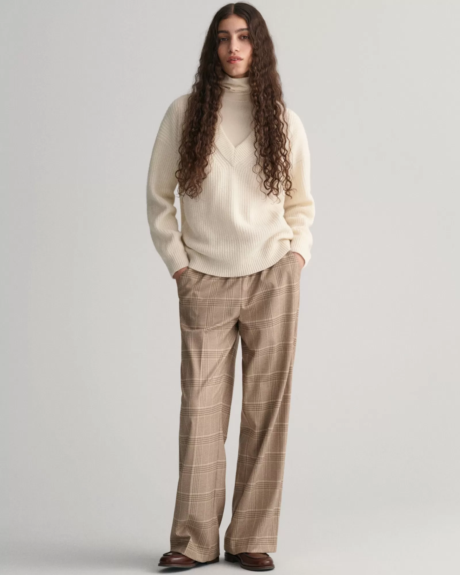 Women GANT Pants*Relaxed Fit Checked Pull-On Pants SOFT OAT