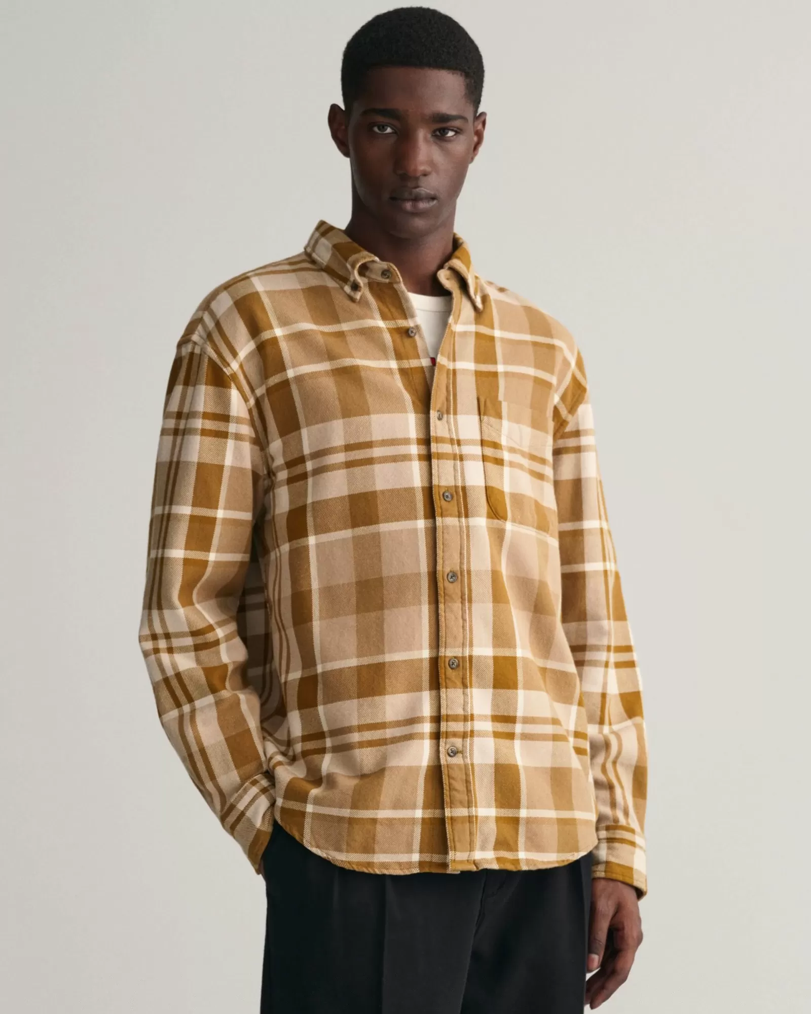 Men GANT Shirts*Relaxed Fit Checked Twill Shirt MUSTARD BEIGE