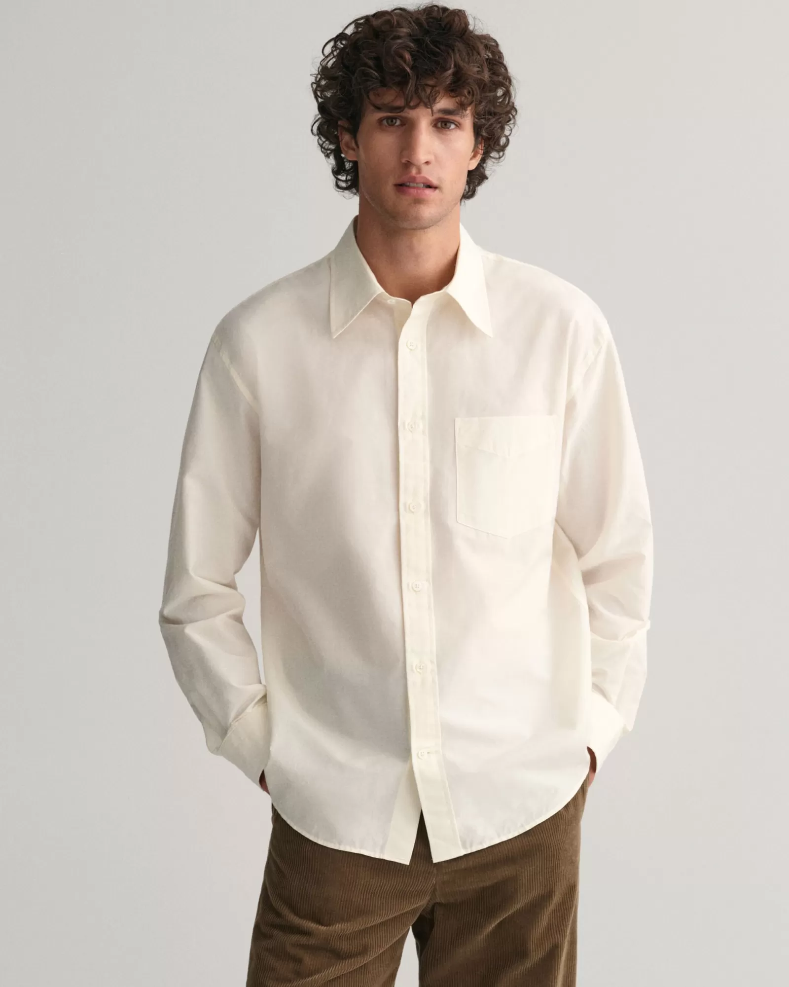 Men GANT Shirts*Relaxed Fit Cotton Silk Shirt CREAM