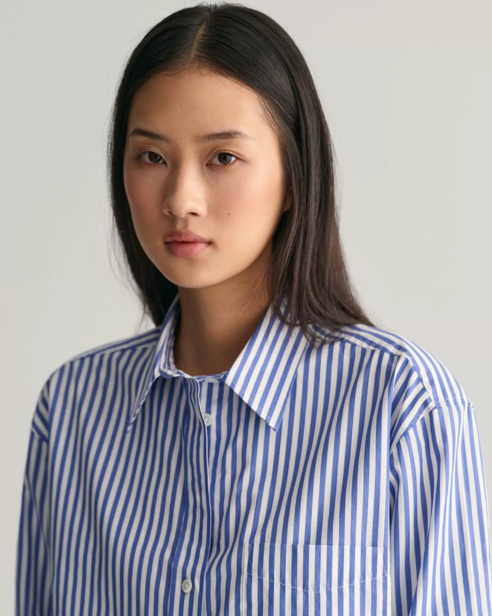 Women GANT Shirts*Relaxed Fit Cropped Striped Shirt COLLEGE BLUE