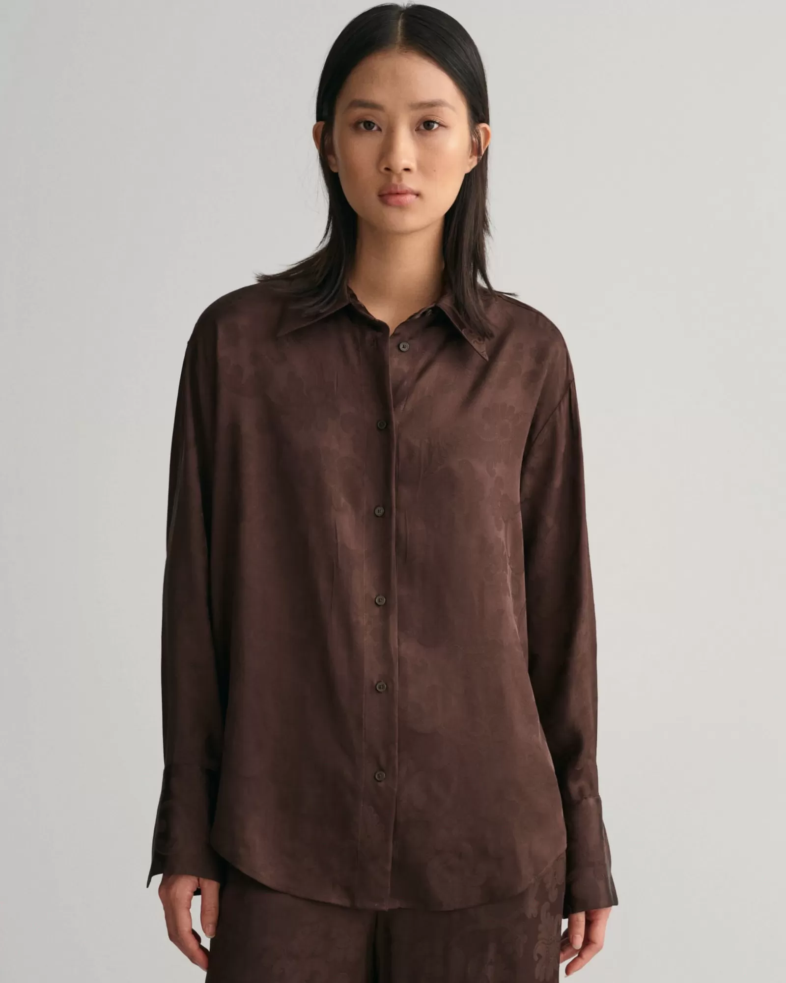 Women GANT Shirts*Relaxed Fit Lace Jacquard Shirt RICH BROWN