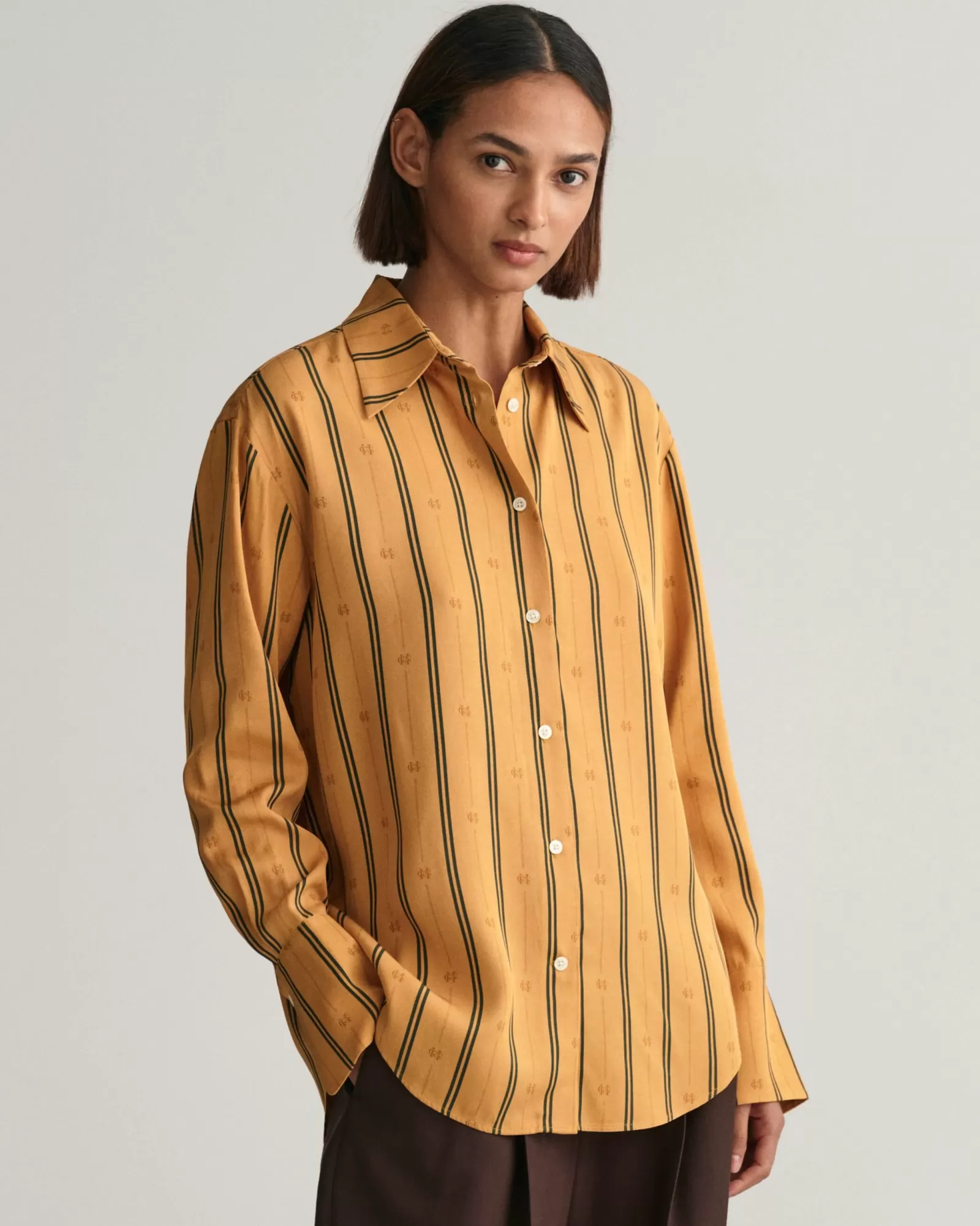 Women GANT Shirts*Relaxed Fit Monogram Striped Shirt CINNAMON BROWN