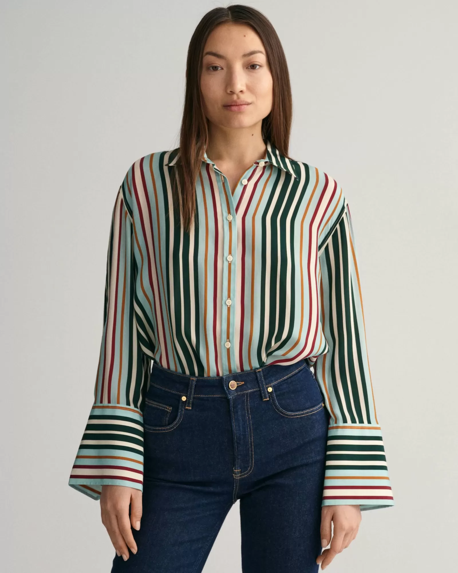 Women GANT Shirts*Relaxed Fit Multi Striped Shirt DUSTY TURQUOISE