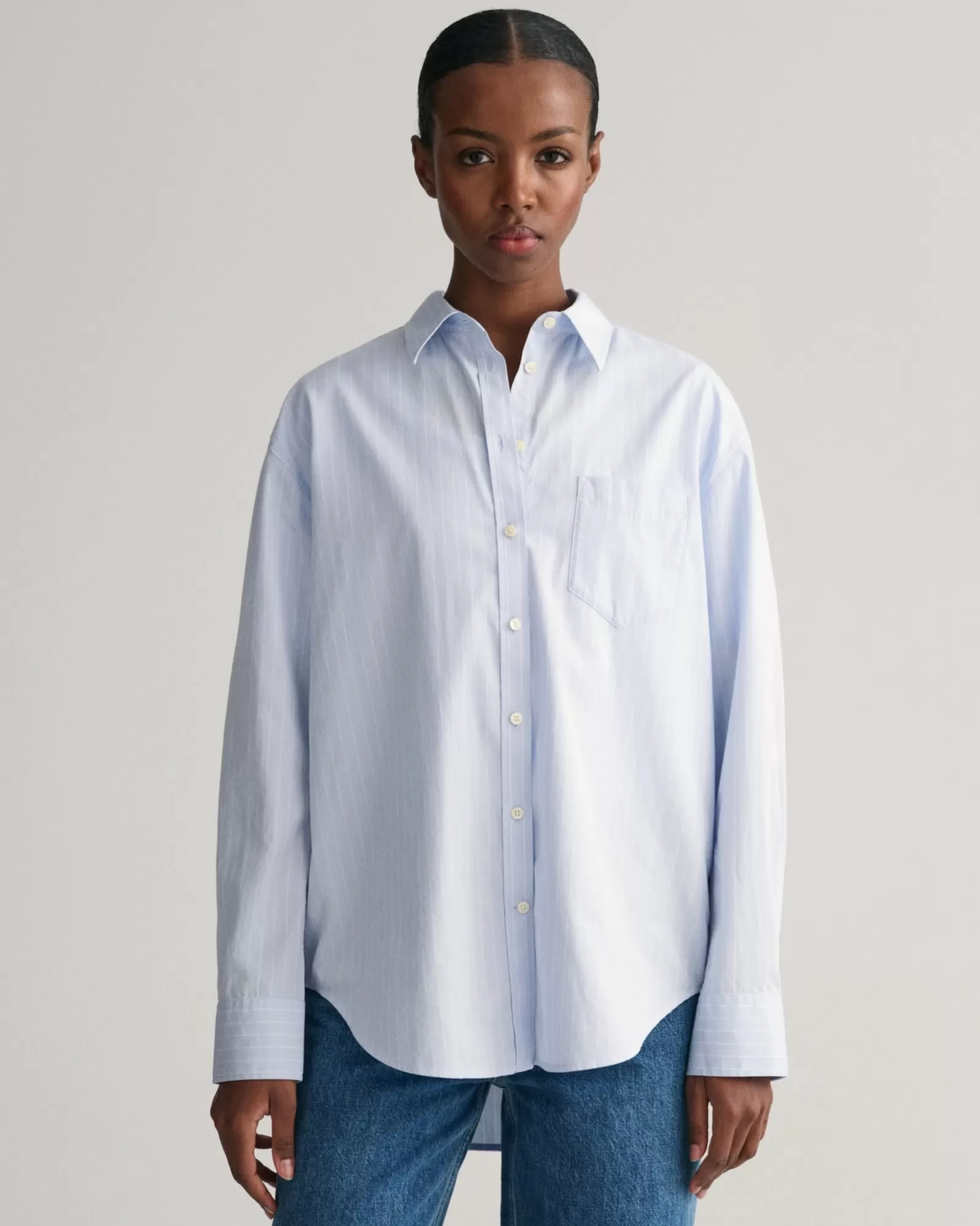 Women GANT Shirts*Relaxed Fit Striped Poplin Shirt LIGHT BLUE