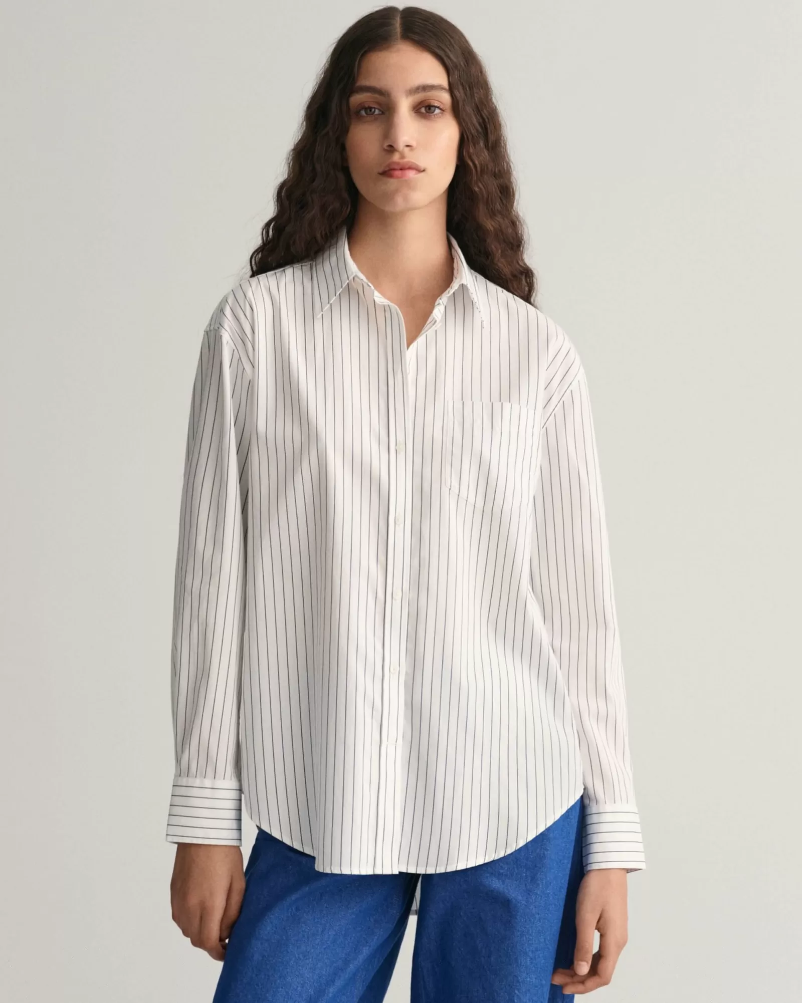 Women GANT Shirts*Relaxed Fit Striped Poplin Shirt WHITE