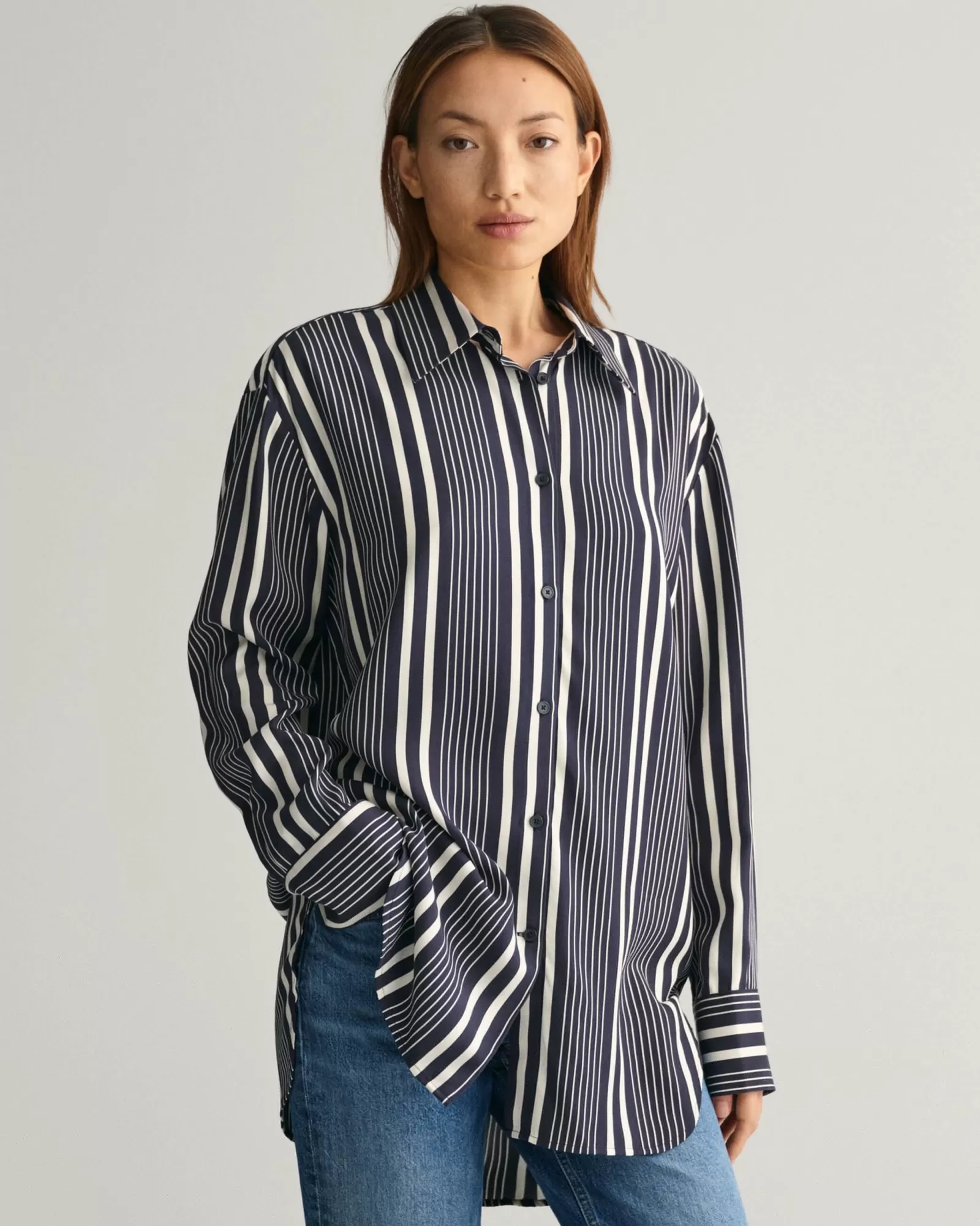 Women GANT Shirts*Relaxed Fit Striped Print Shirt EVENING BLUE