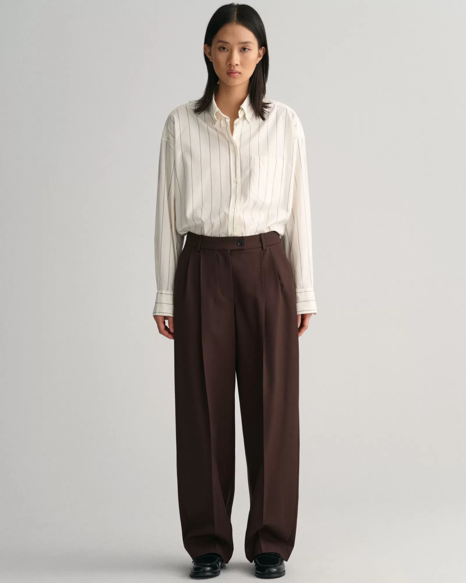 Women GANT Pants*Relaxed Fit Tapered Leg Wool Pants RICH BROWN