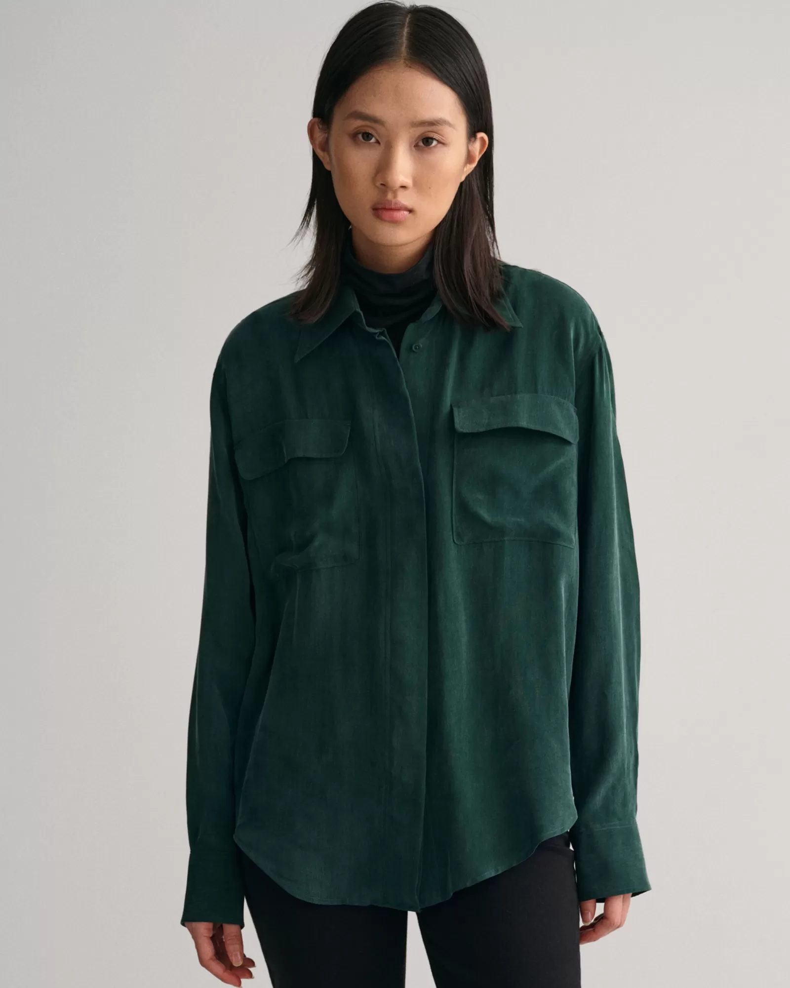 Women GANT Shirts*Relaxed Fit Utility Shirt TARTAN GREEN