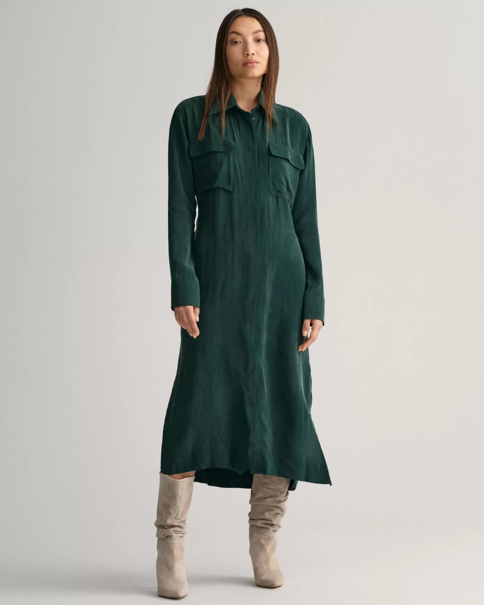 Women GANT Dresses*Relaxed Fit Utility Shirt Dress TARTAN GREEN