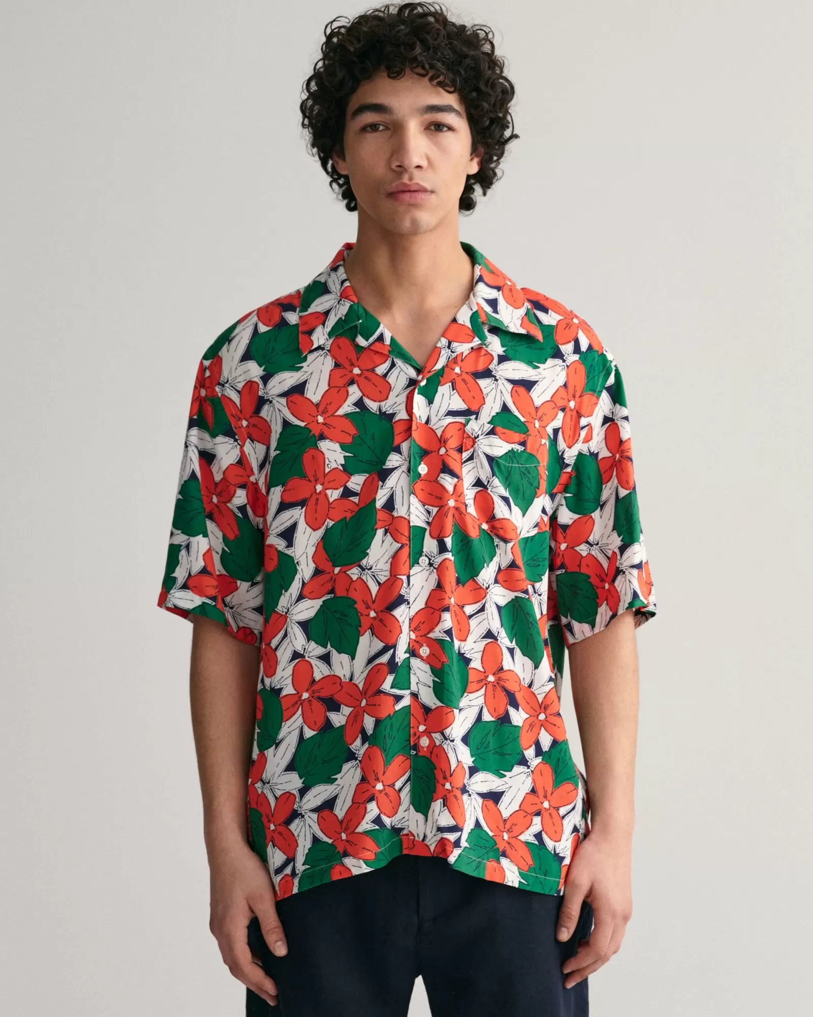 Men GANT Shirts*Relaxed Fit Viscose Floral Printed Short Sleeve Shirt LAVISH GREEN