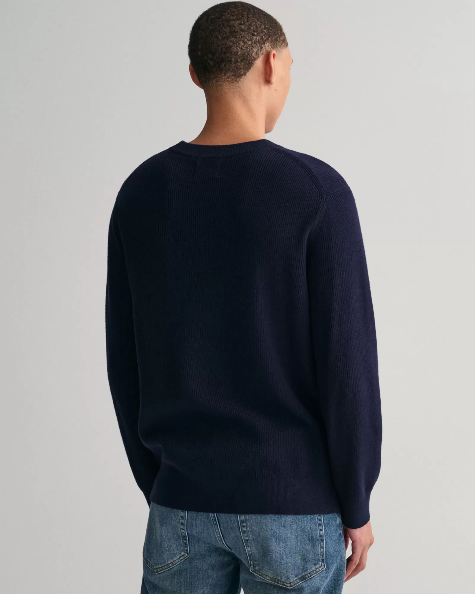 Men GANT Knitwear*Ribbed Cotton Wool Crew Neck Sweater EVENING BLUE