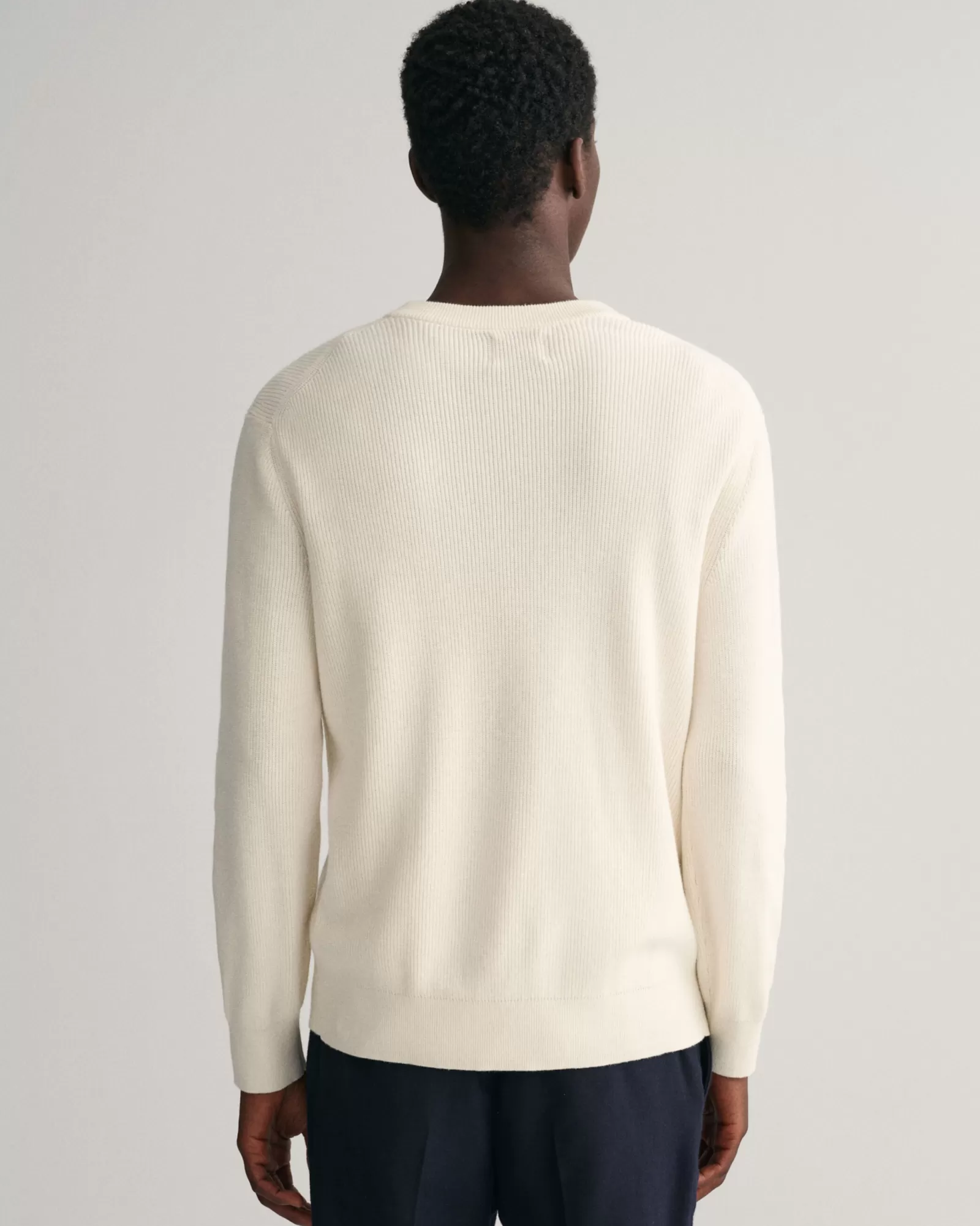 Men GANT Knitwear*Ribbed Cotton Wool Crew Neck Sweater CREAM