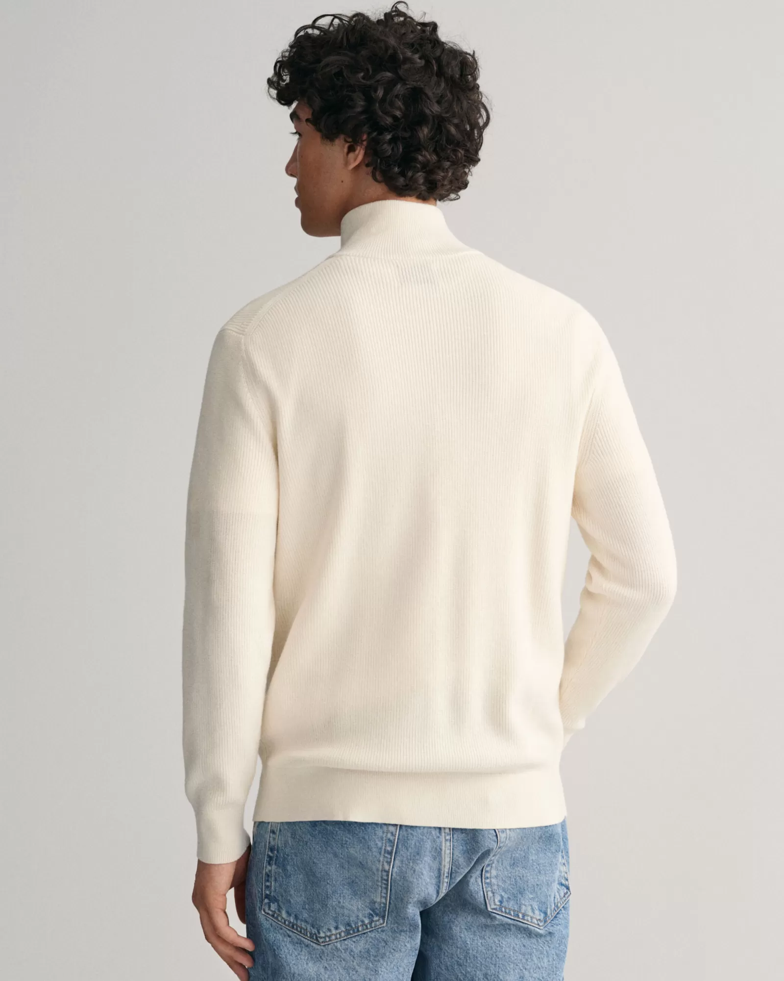 Men GANT Knitwear*Ribbed Cotton Wool Half-Zip Sweater CREAM