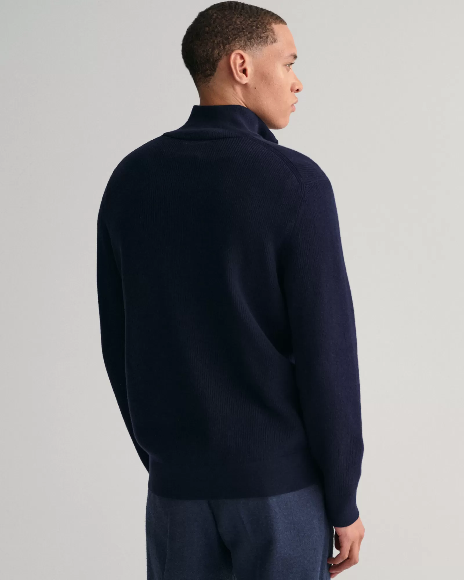 Men GANT Knitwear*Ribbed Cotton Wool Half-Zip Sweater EVENING BLUE