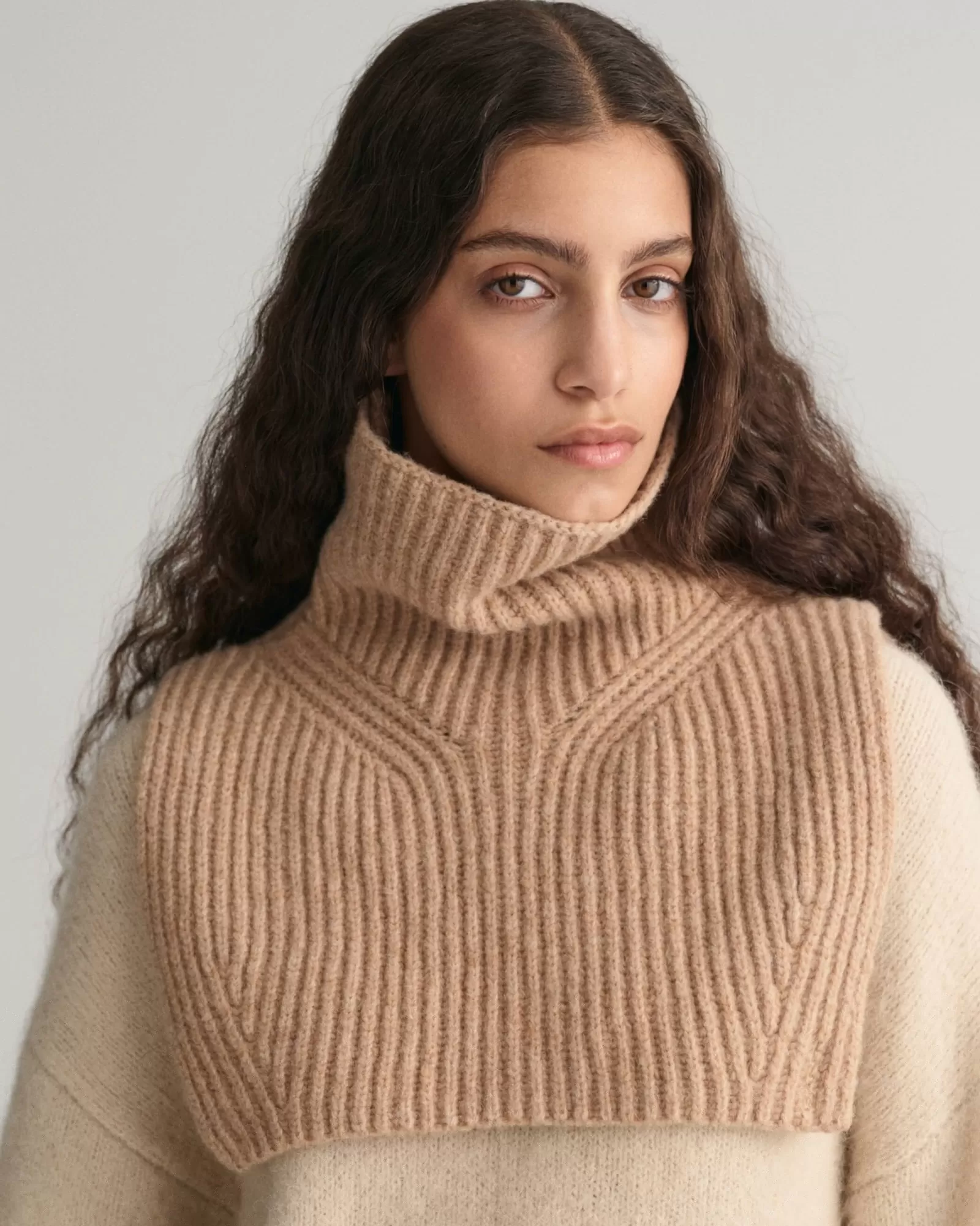 Women GANT Scarves*Ribbed Knit Bib WARM KHAKI