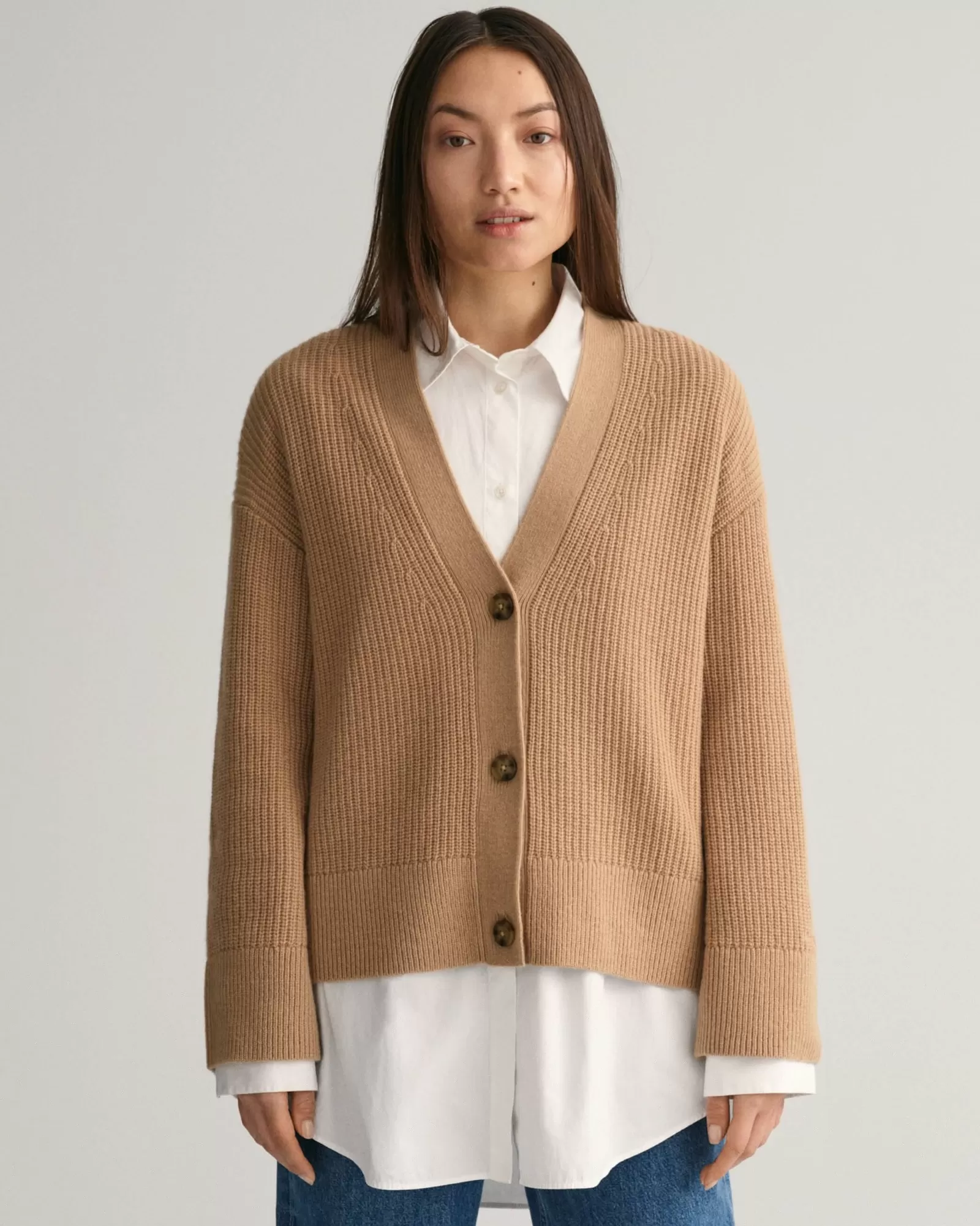 Women GANT Knitwear*Ribbed Wool Cardigan DARK KHAKI