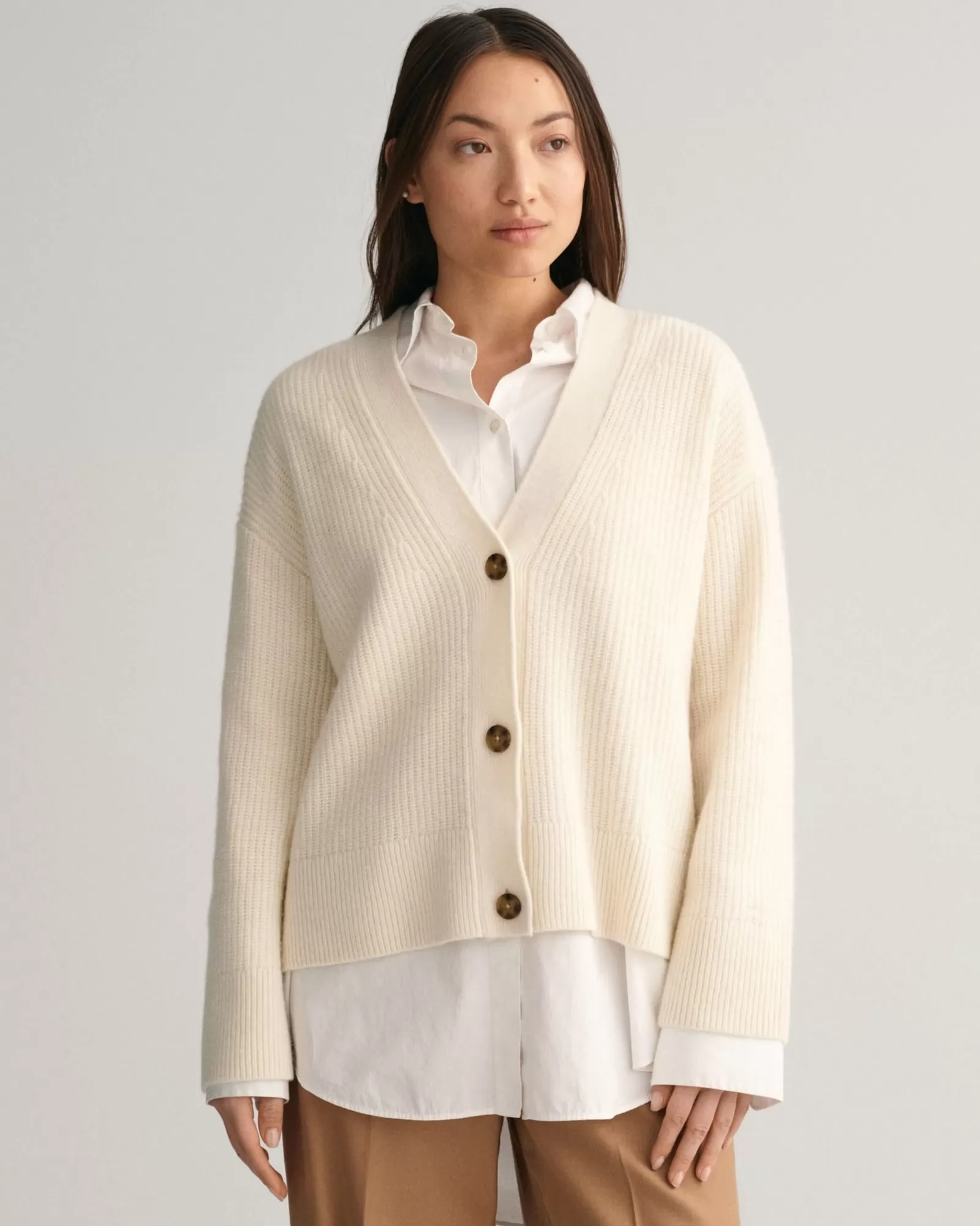 Women GANT Knitwear*Ribbed Wool Cardigan CREAM