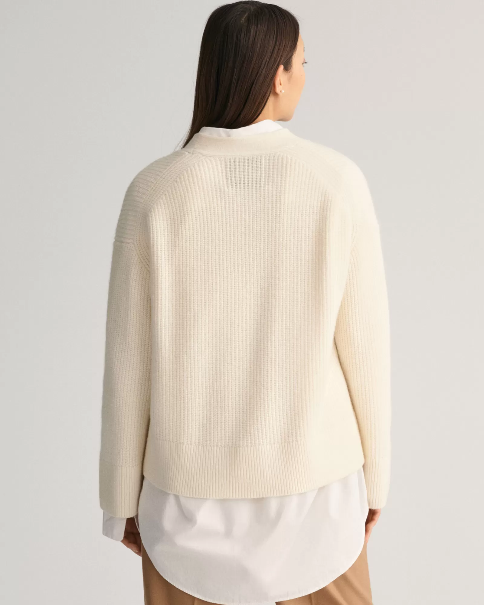 Women GANT Knitwear*Ribbed Wool Cardigan CREAM