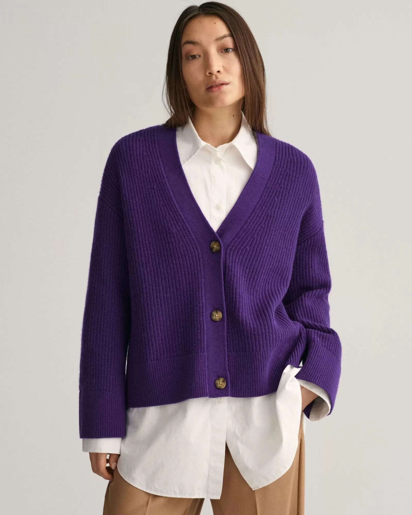 Women GANT Knitwear*Ribbed Wool Cardigan PANSY PURPLE